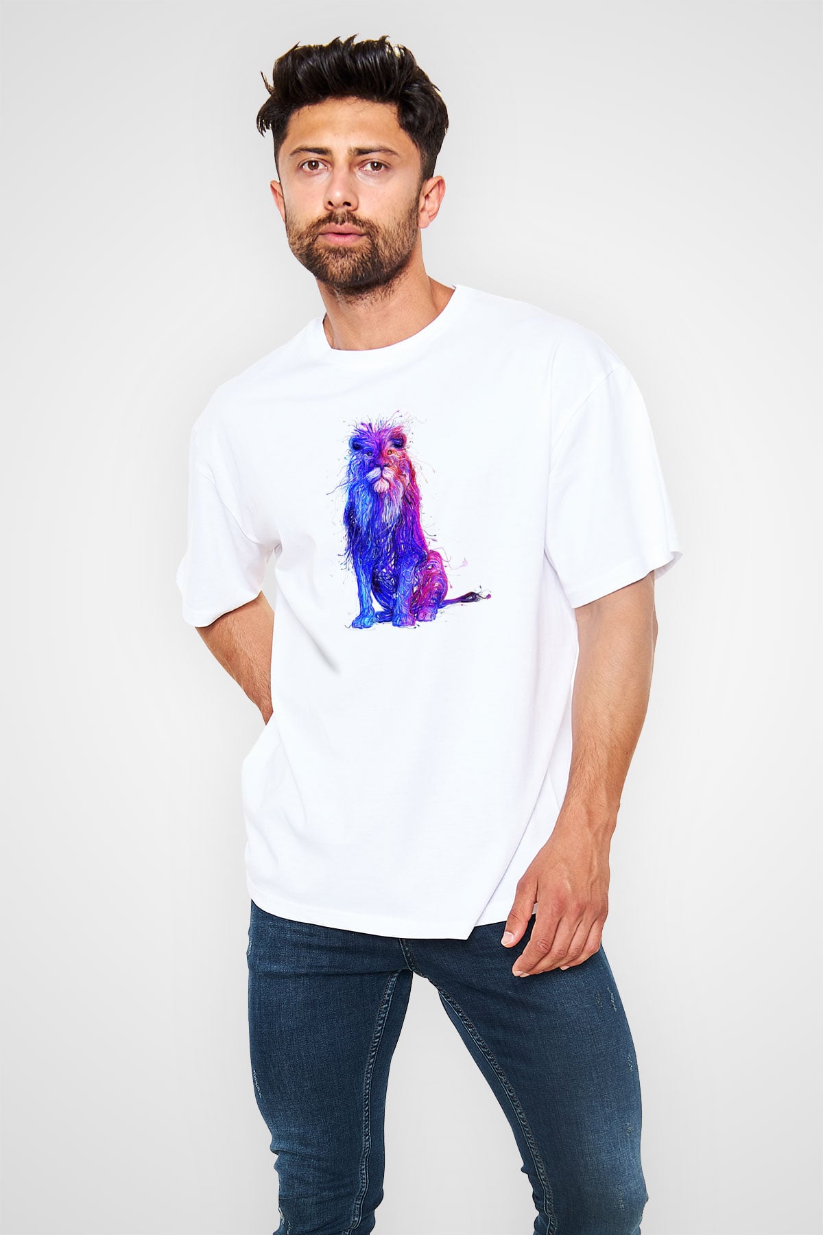 Aslan Beyaz Unisex Oversize Tişört T-Shirt