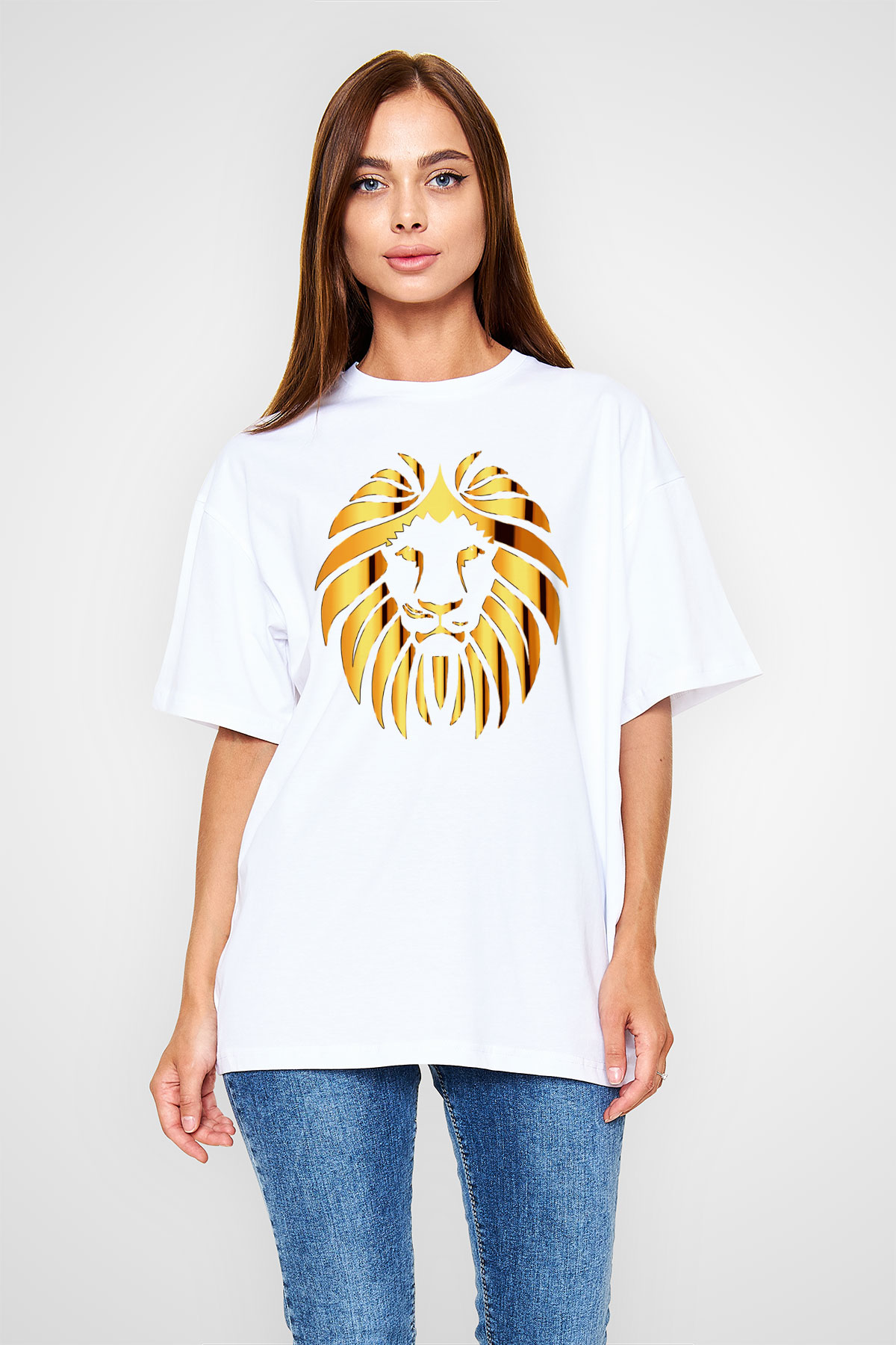 Aslan Beyaz Unisex Oversize Tişört T-Shirt