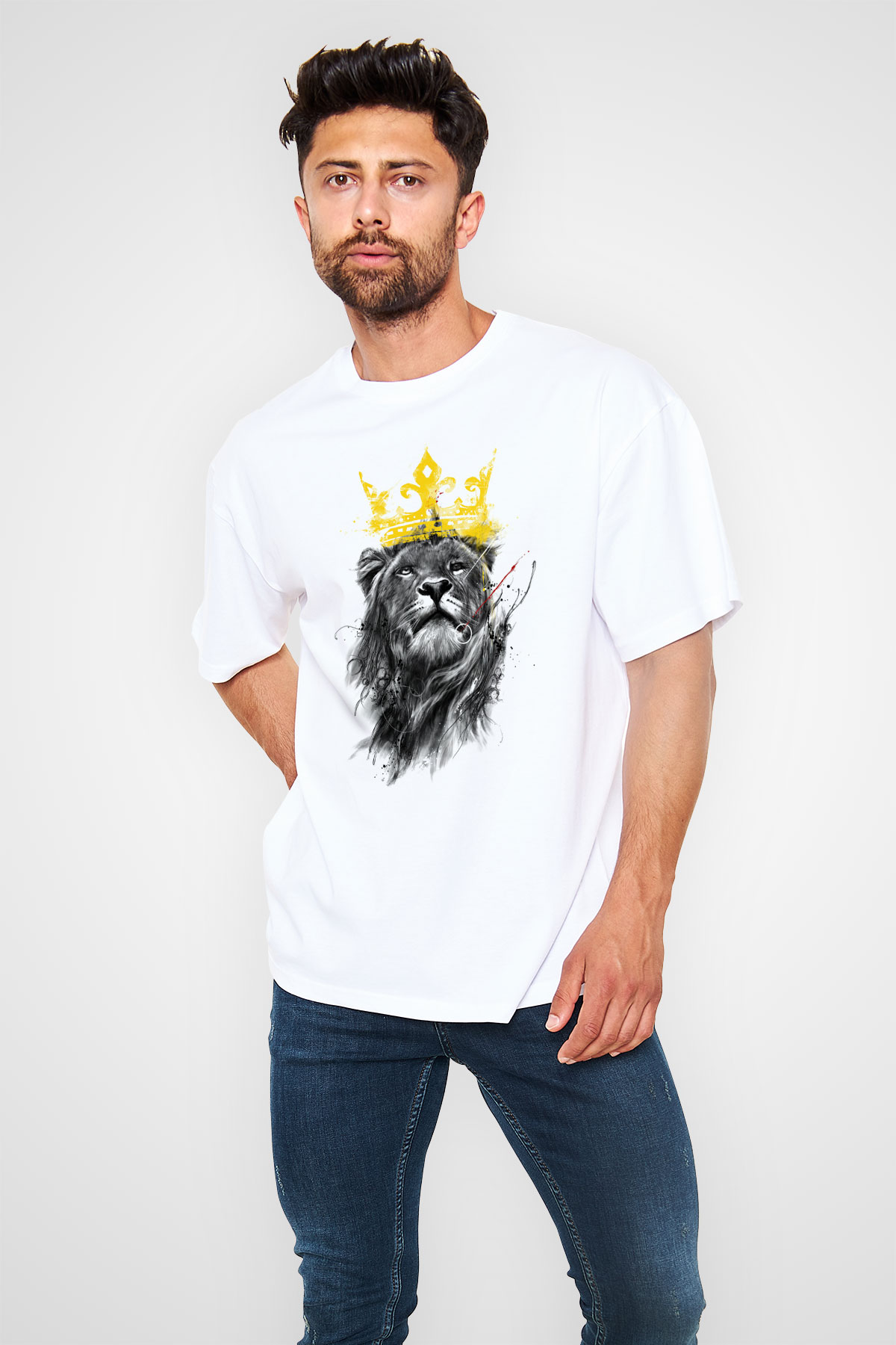 Aslan Beyaz Unisex Oversize Tişört T-Shirt