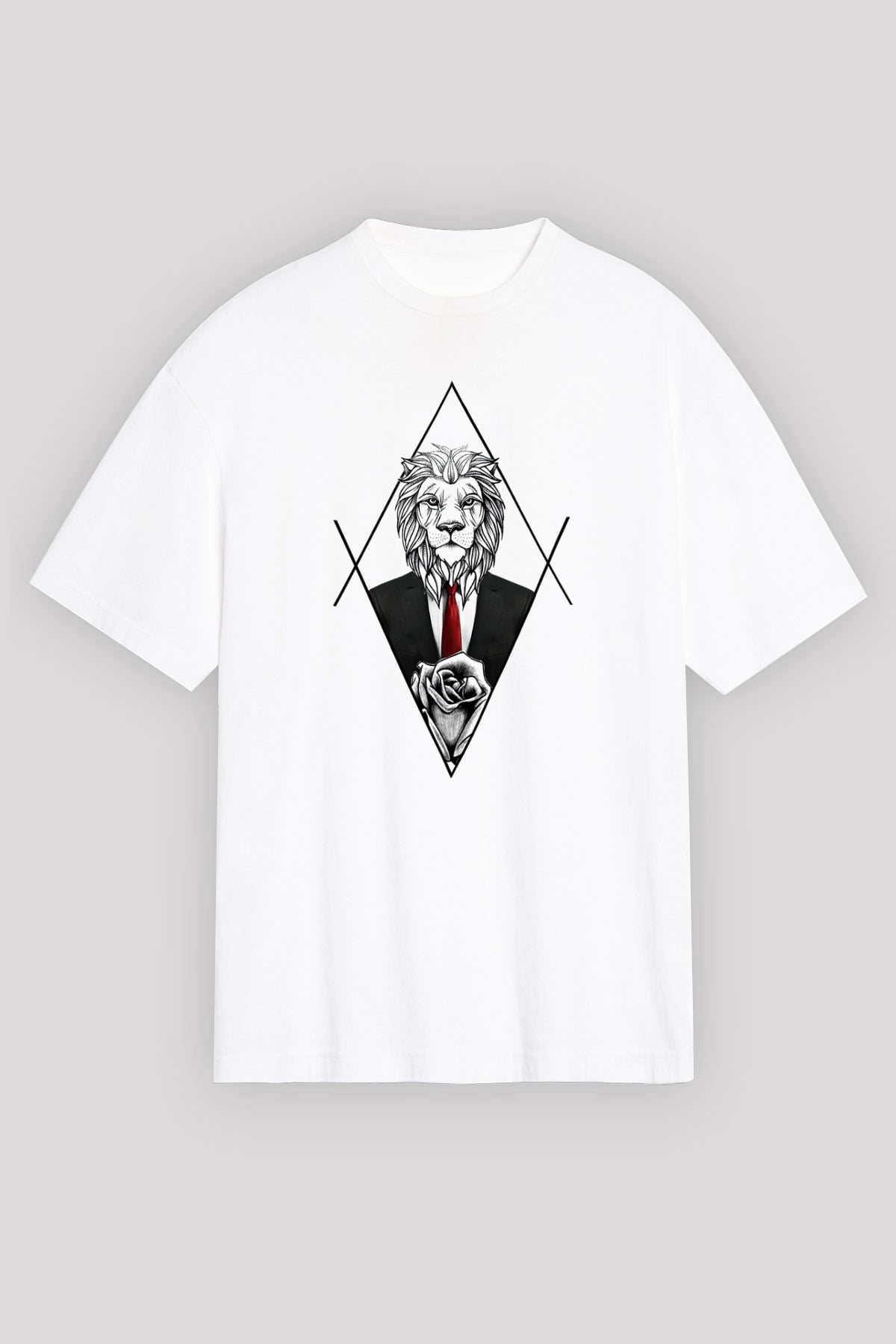 Aslan Beyaz Unisex Oversize Tişört T-Shirt