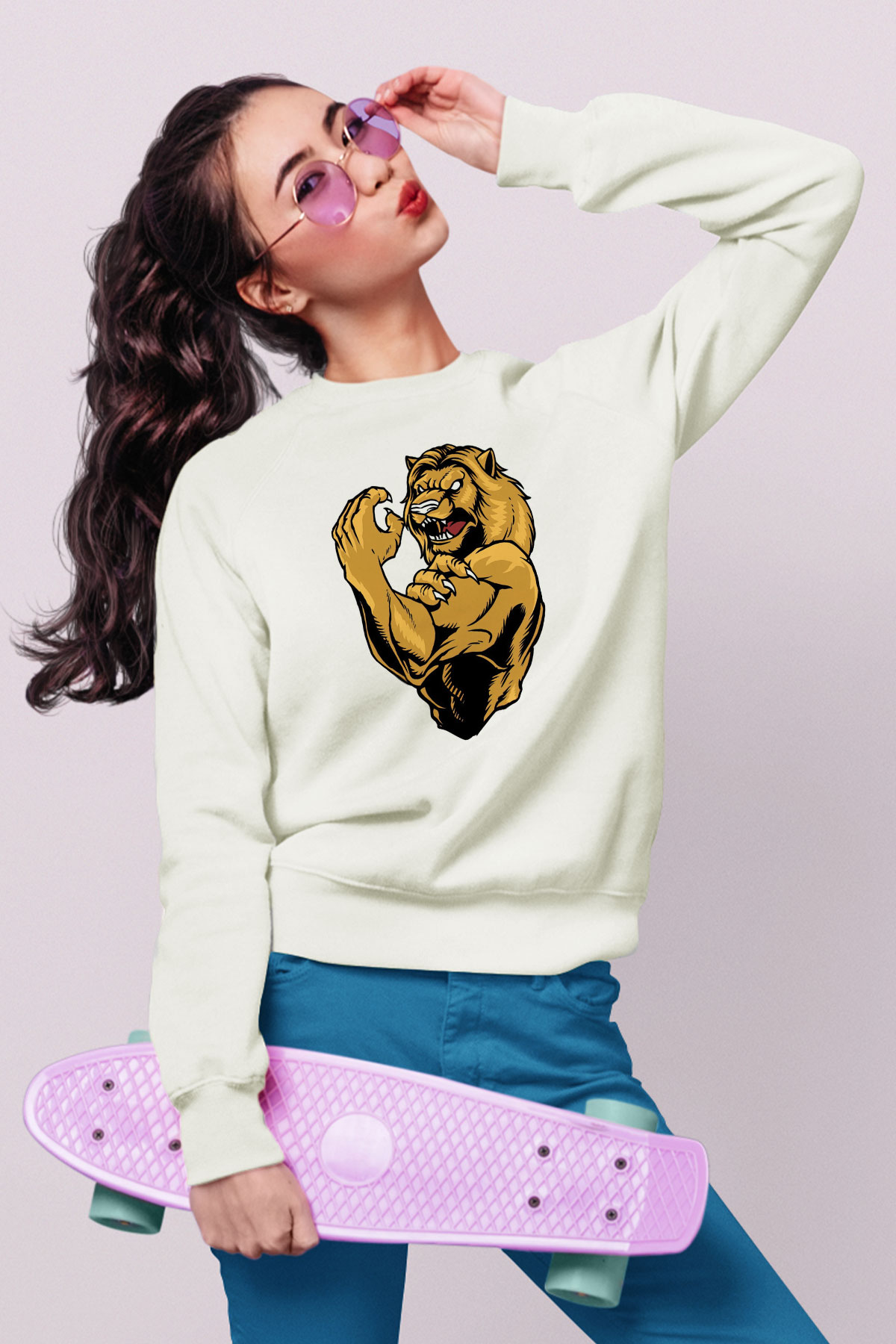 Aslan Beyaz Unisex Sweatshirt