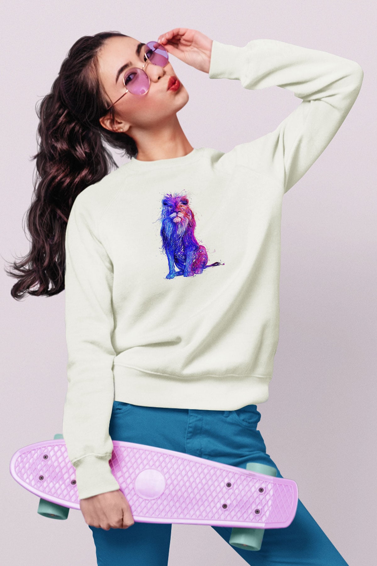 Aslan Beyaz Unisex Sweatshirt