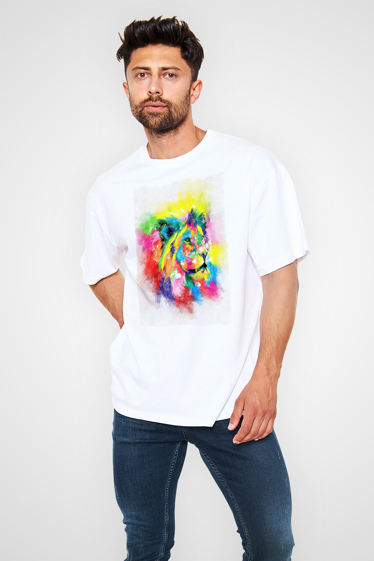 Aslan Beyaz Unisex Tişört T-Shirt - TişörtFabrikası