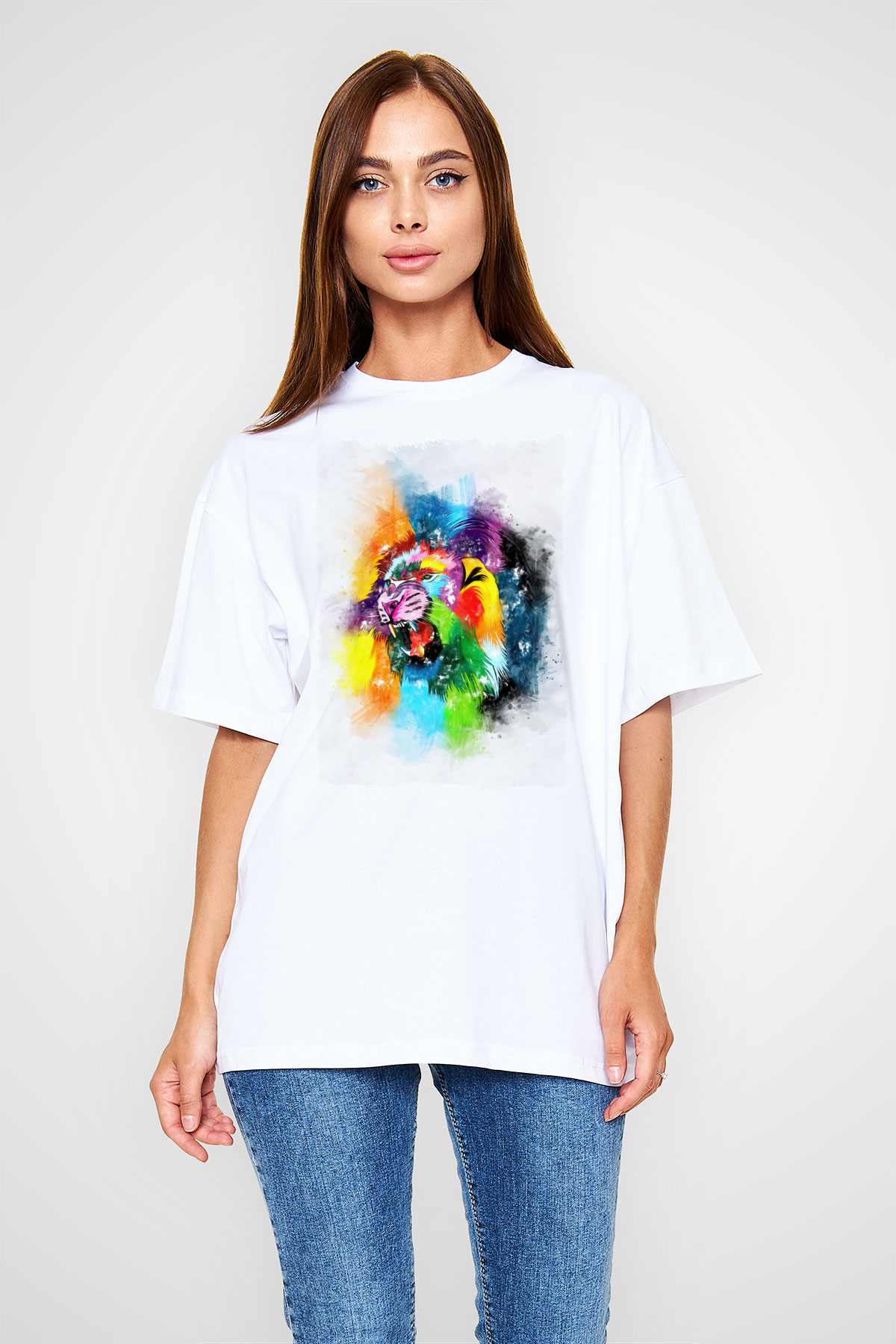 Aslan Beyaz Unisex Tişört T-Shirt - TişörtFabrikası
