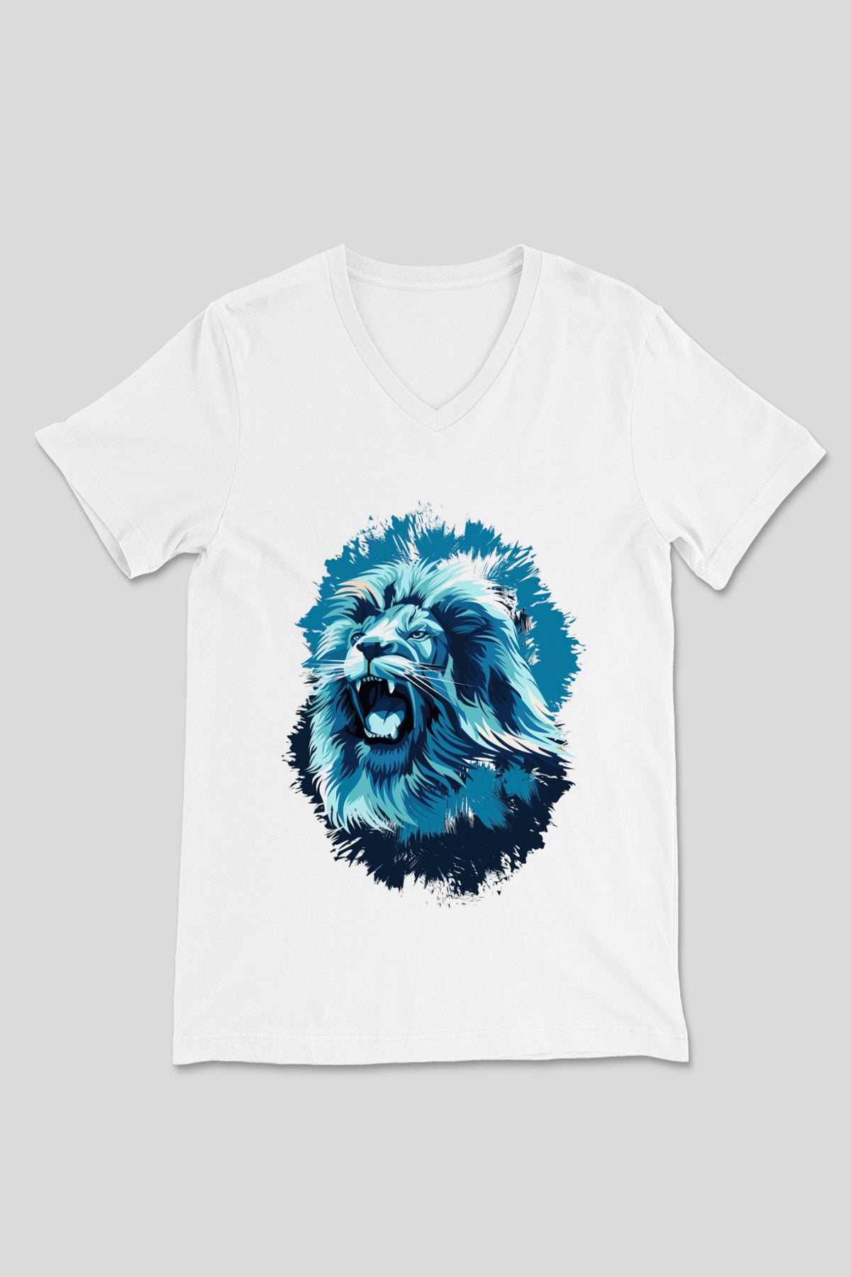 Aslan Beyaz Unisex V Yaka Tişört