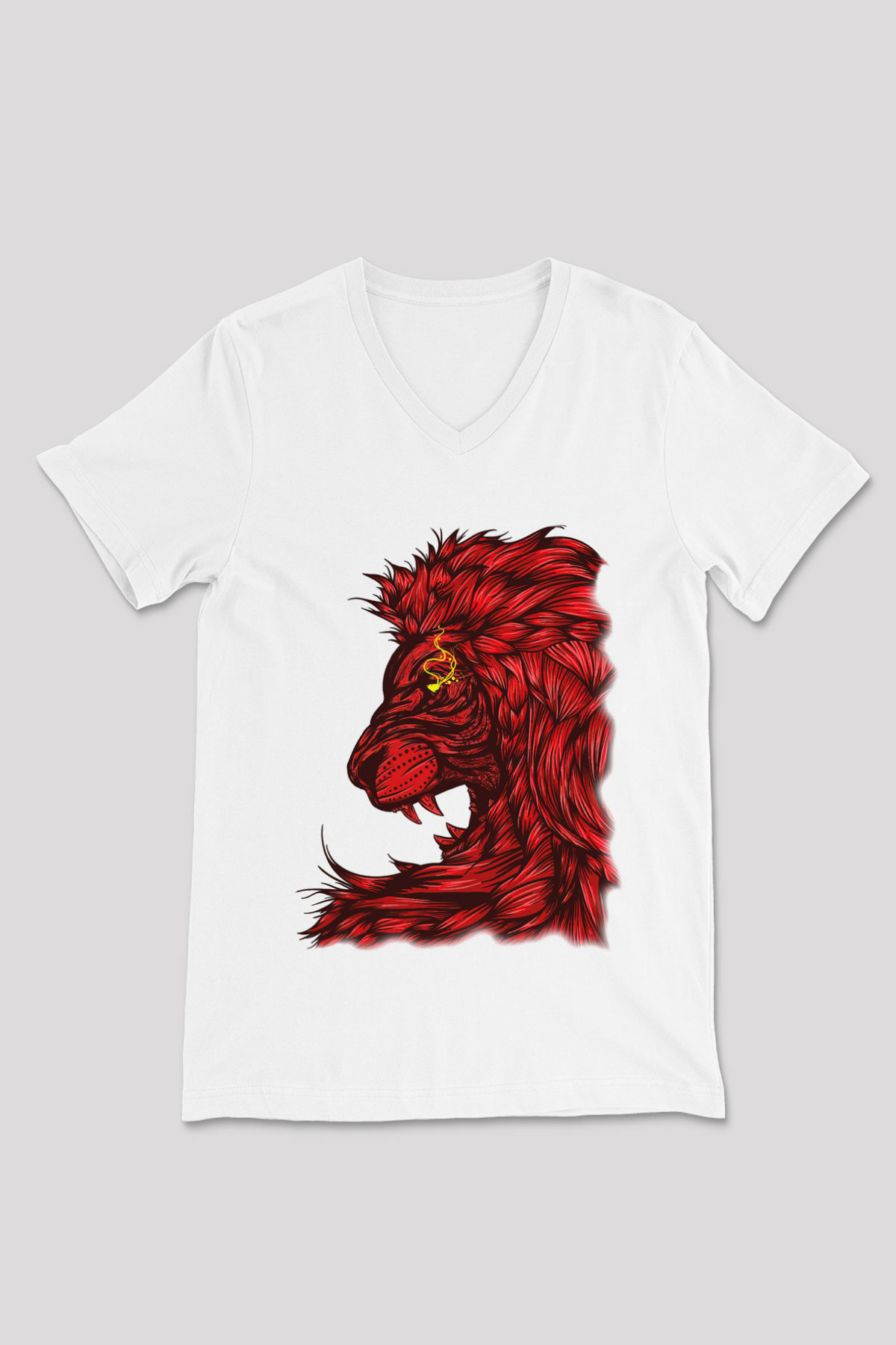 Aslan Beyaz Unisex V Yaka Tişört T-Shirt