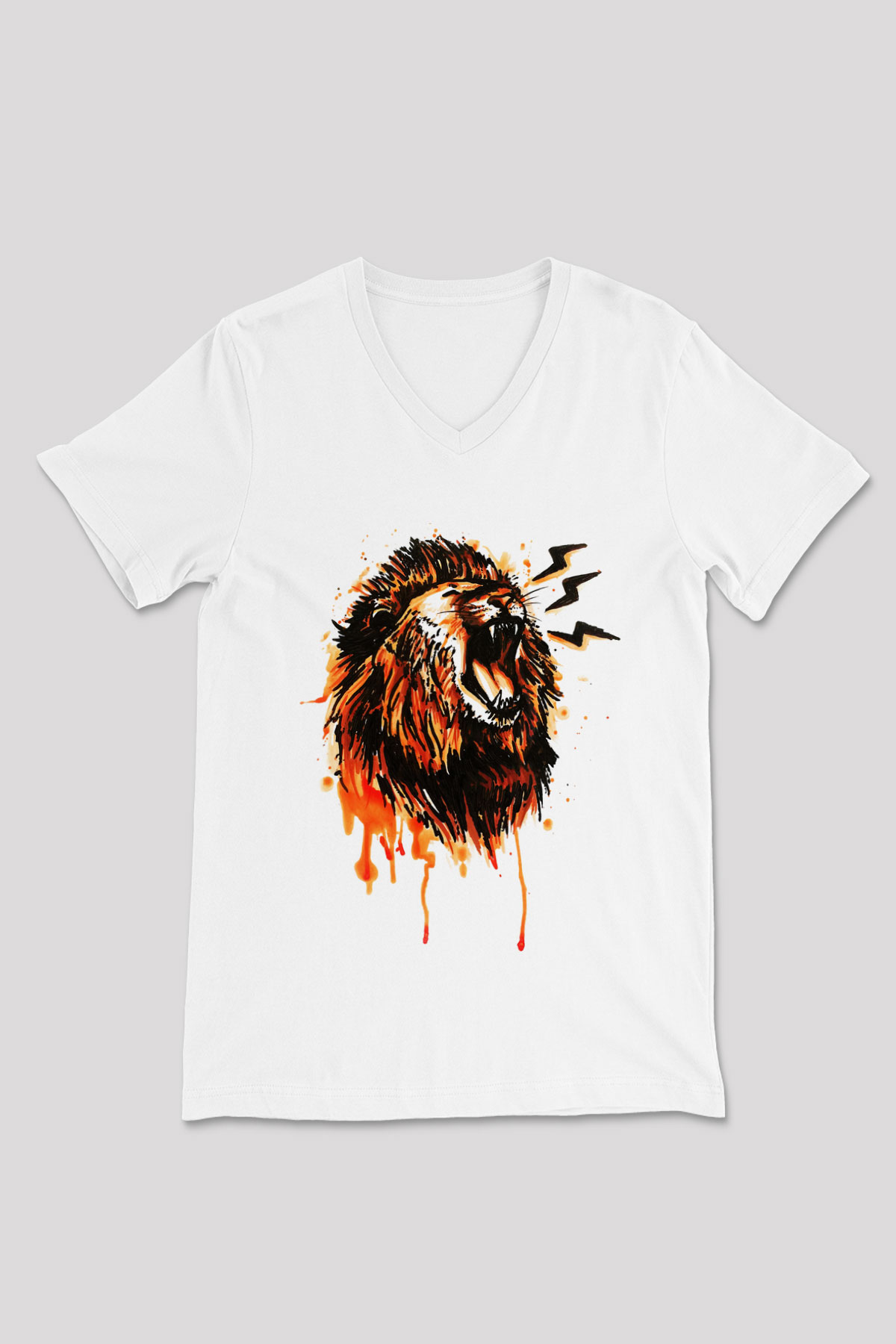 Aslan Beyaz Unisex V Yaka Tişört T-Shirt