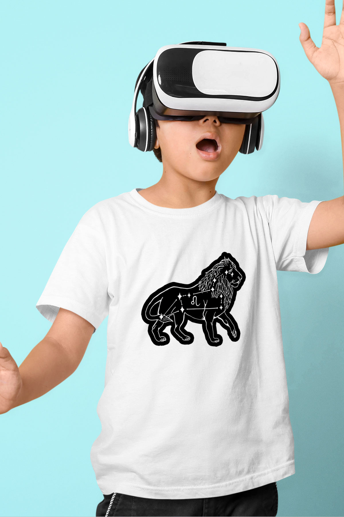 Aslan Burcu Baskılı Beyaz Unisex Beyaz Çocuk Tişört - Tshirt