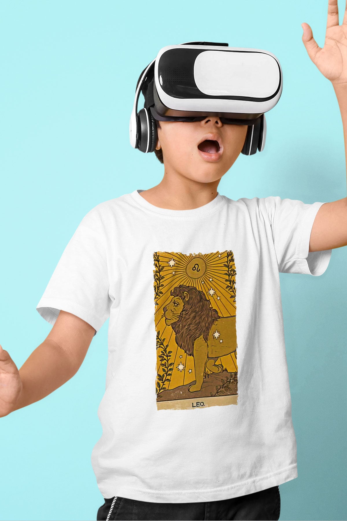 Aslan Burcu Baskılı Beyaz Unisex Beyaz Çocuk Tişört - Tshirt