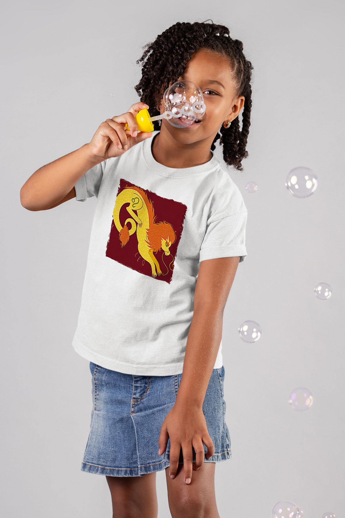 Aslan Burcu Baskılı Beyaz Unisex Beyaz Çocuk Tişört - Tshirt