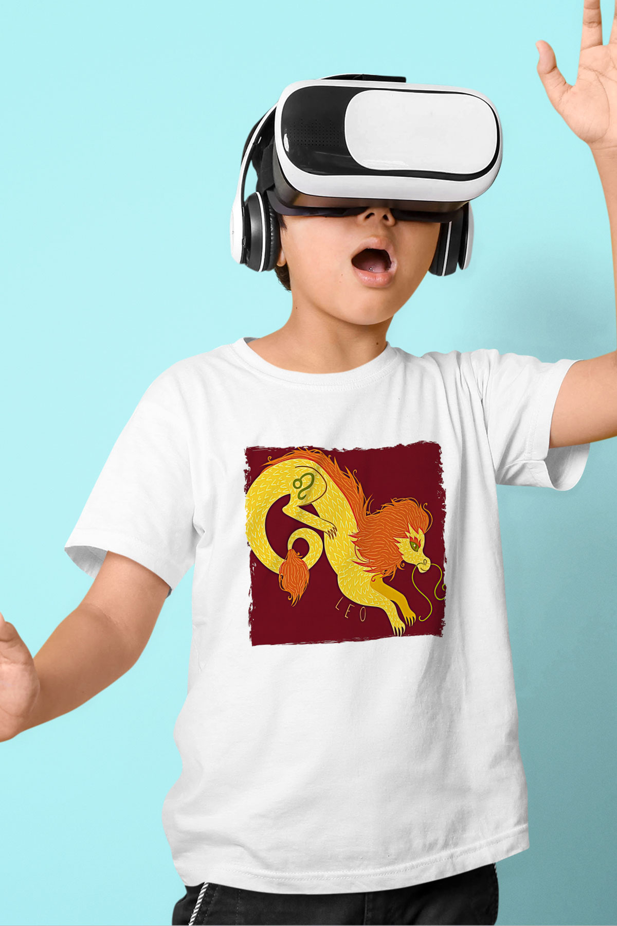 Aslan Burcu Baskılı Beyaz Unisex Beyaz Çocuk Tişört - Tshirt