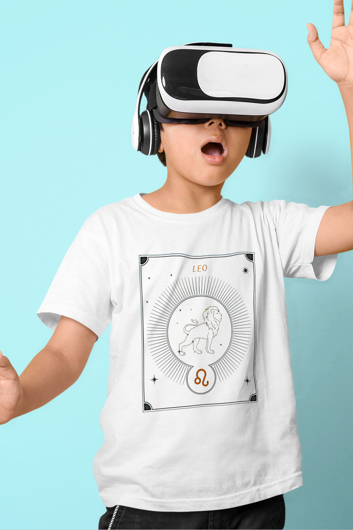 Aslan Burcu Baskılı Beyaz Unisex Beyaz Çocuk Tişört - Tshirt