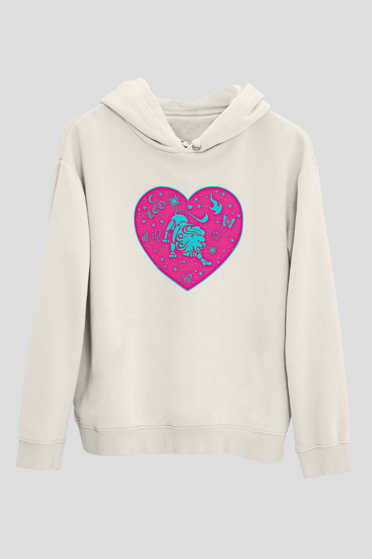 Aslan Burcu Baskılı Beyaz Unisex Hoodie