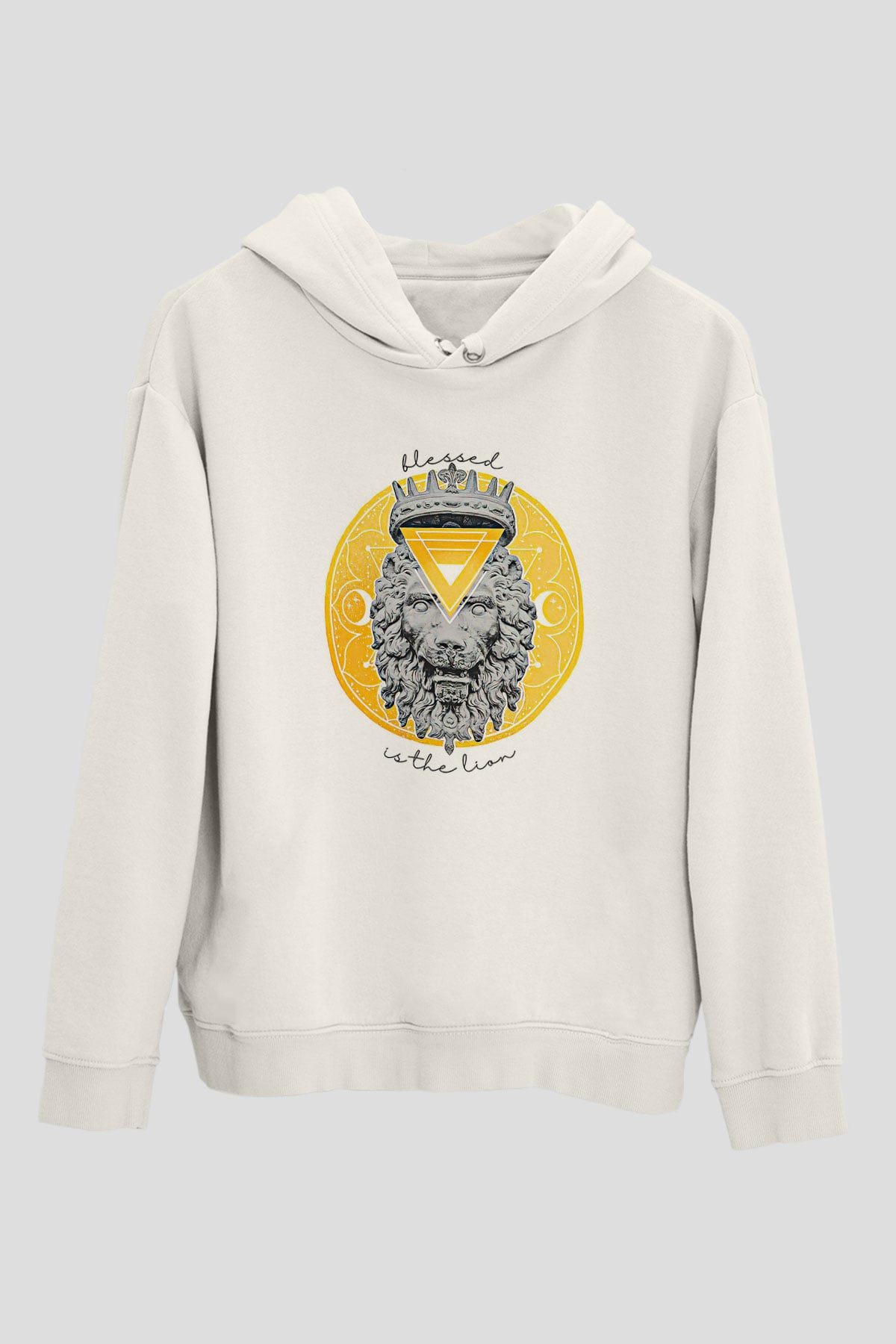 Aslan Burcu Baskılı Beyaz Unisex Hoodie