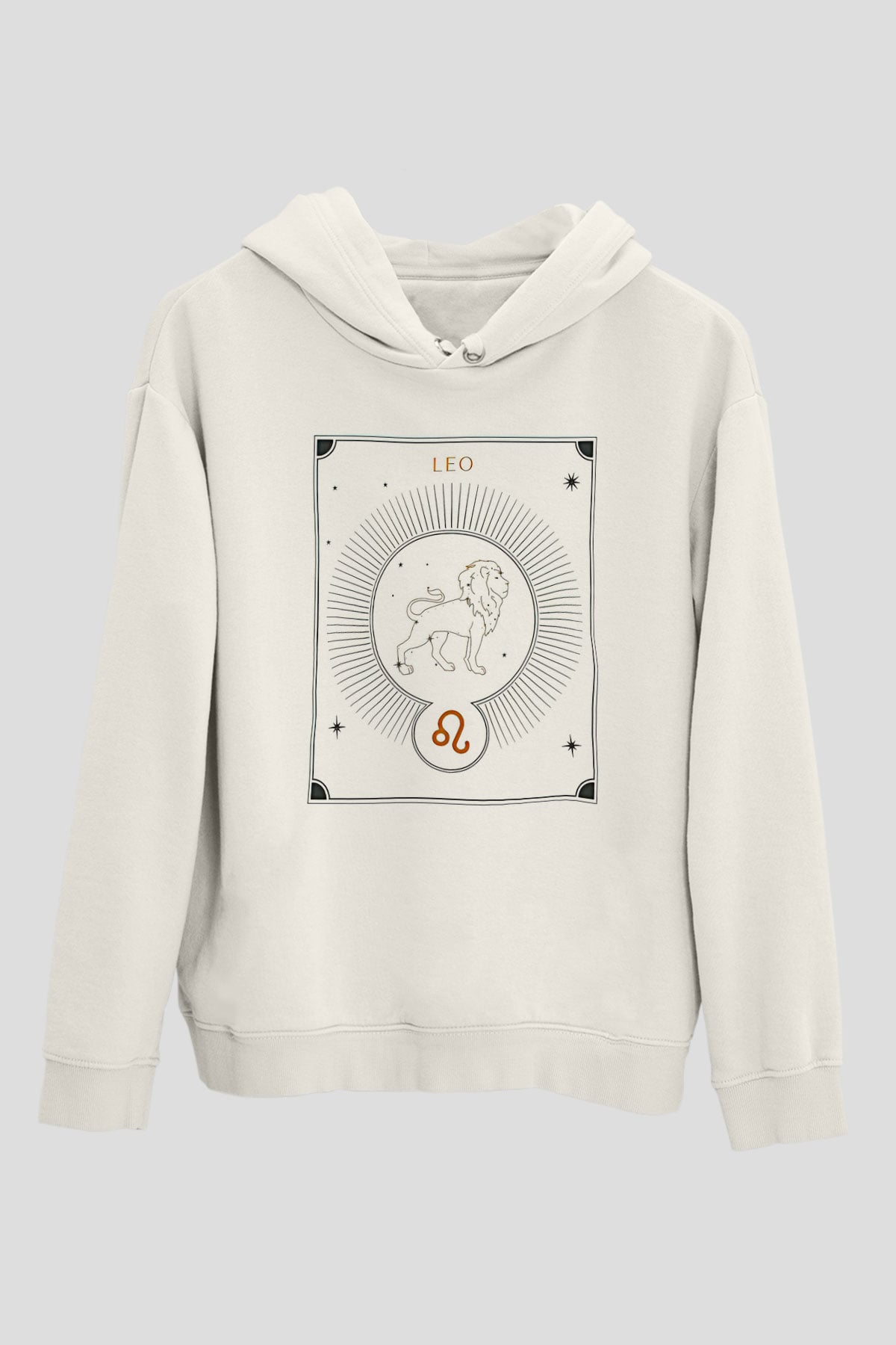 Aslan Burcu Baskılı Beyaz Unisex Hoodie