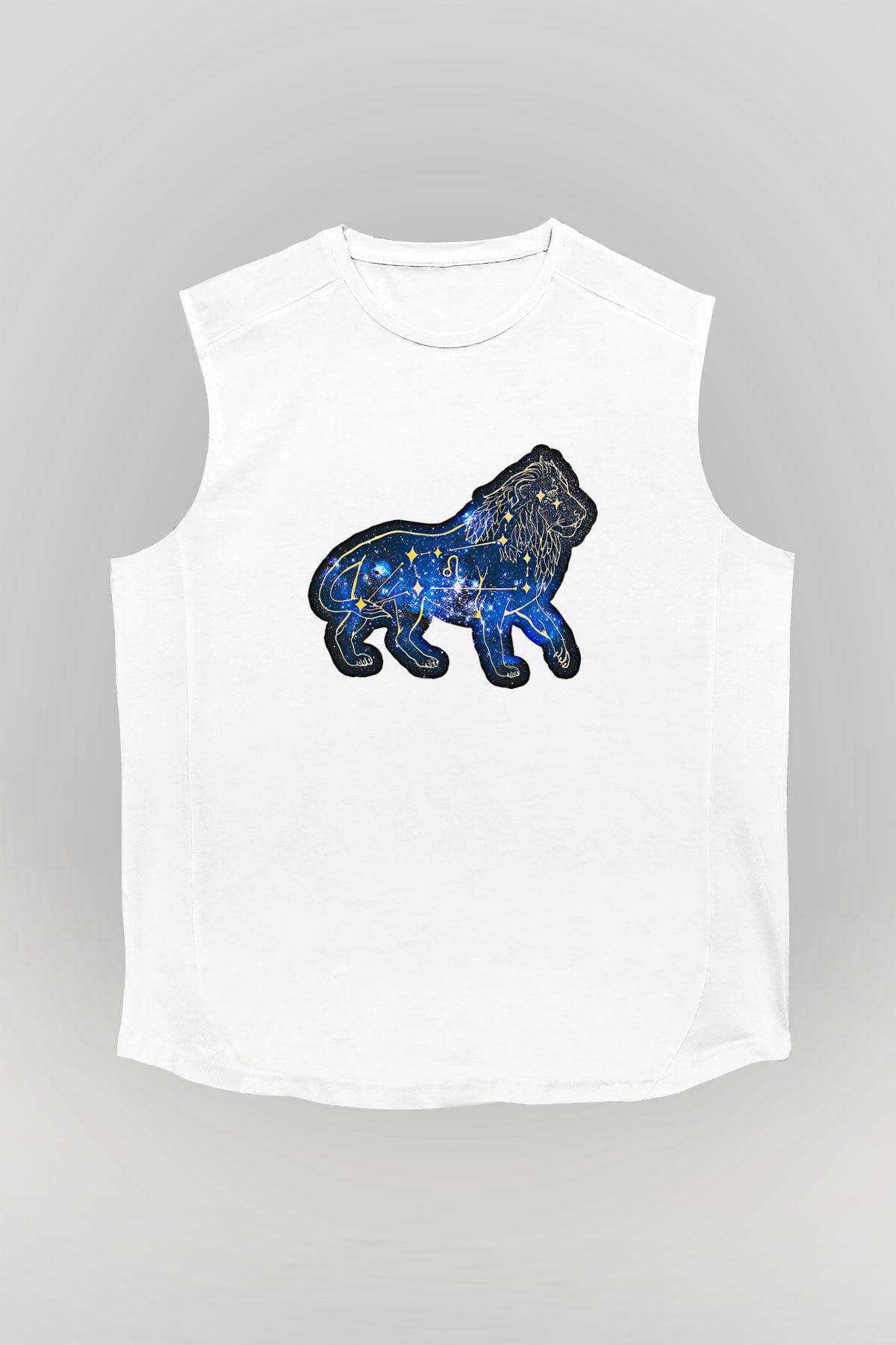 Aslan Burcu Baskılı Beyaz Unisex Kolsuz Tişört - Tshirt