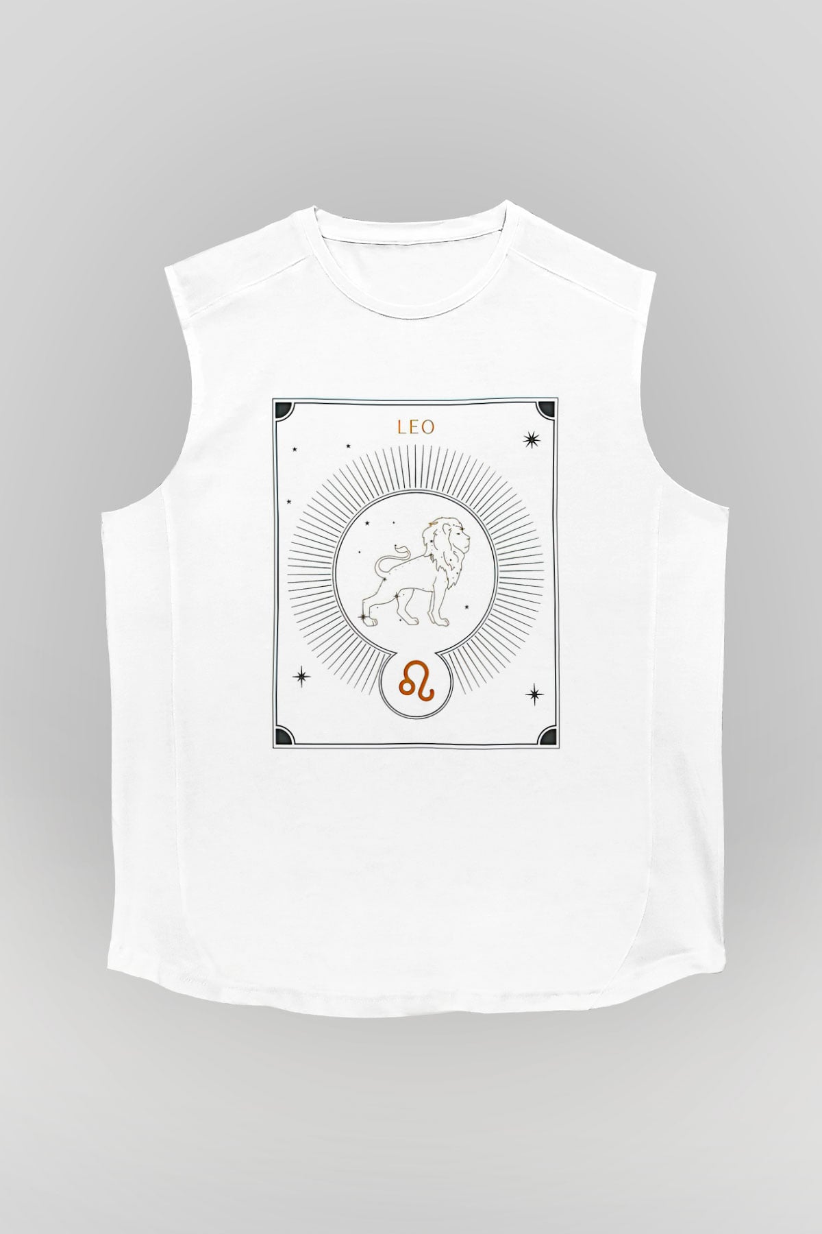 Aslan Burcu Baskılı Beyaz Unisex Kolsuz Tişört - Tshirt