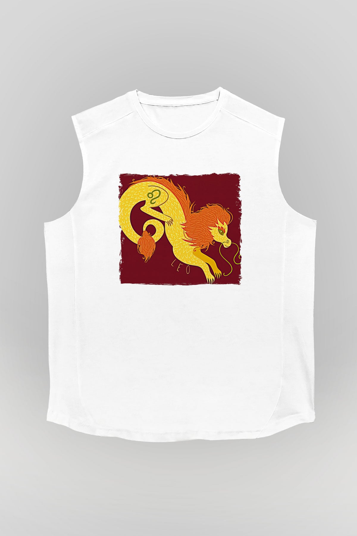 Aslan Burcu Baskılı Beyaz Unisex Kolsuz Tişört - Tshirt