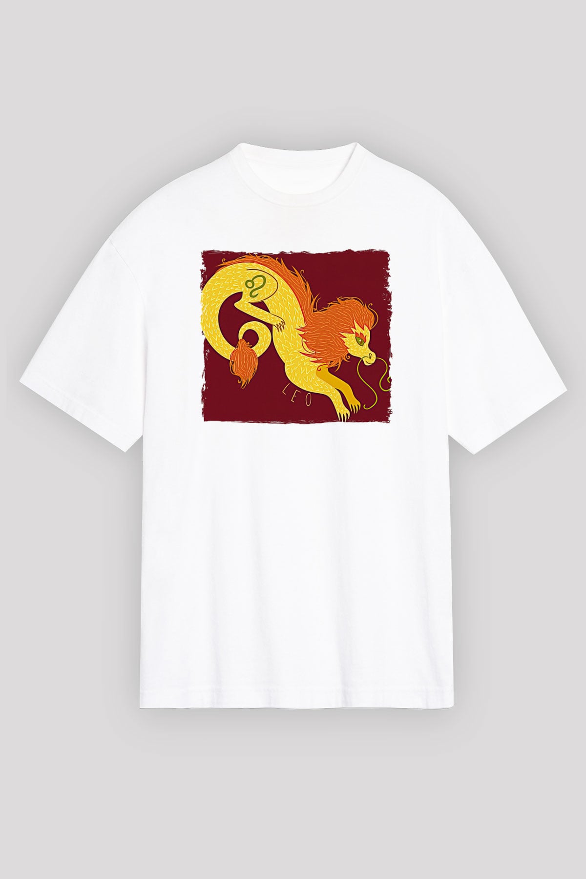Aslan Burcu Baskılı Beyaz Unisex Oversize Tişört - Tshirt