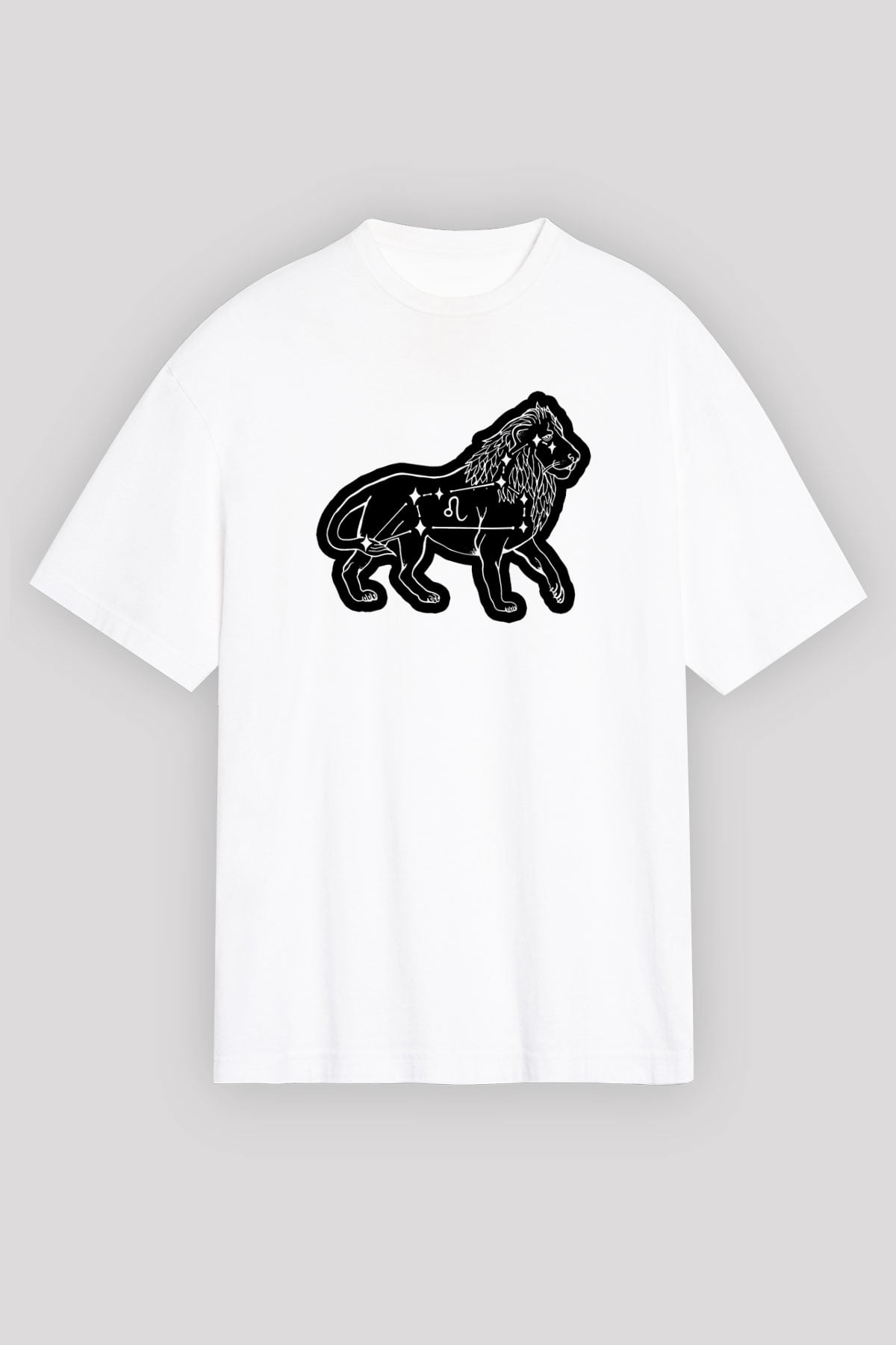 Aslan Burcu Baskılı Beyaz Unisex Oversize Tişört - Tshirt