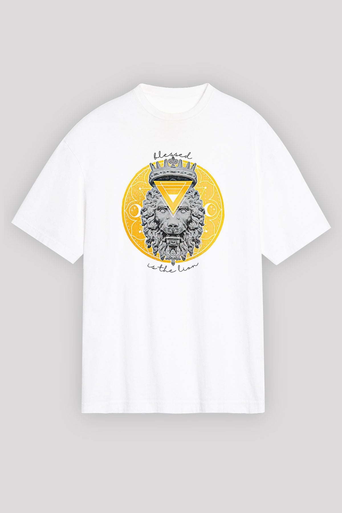 Aslan Burcu Baskılı Beyaz Unisex Oversize Tişört - Tshirt