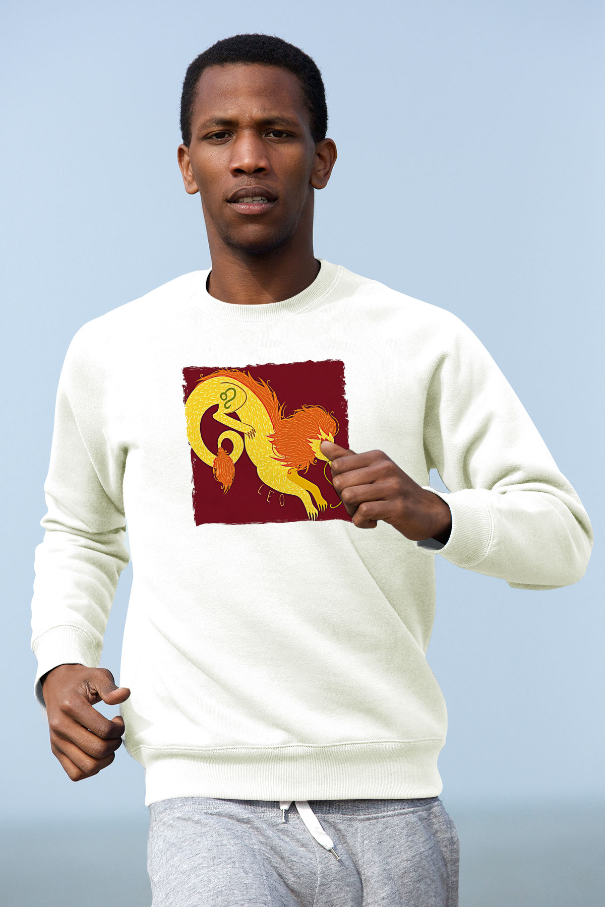 Aslan Burcu Baskılı Beyaz Unisex Sweatshirt