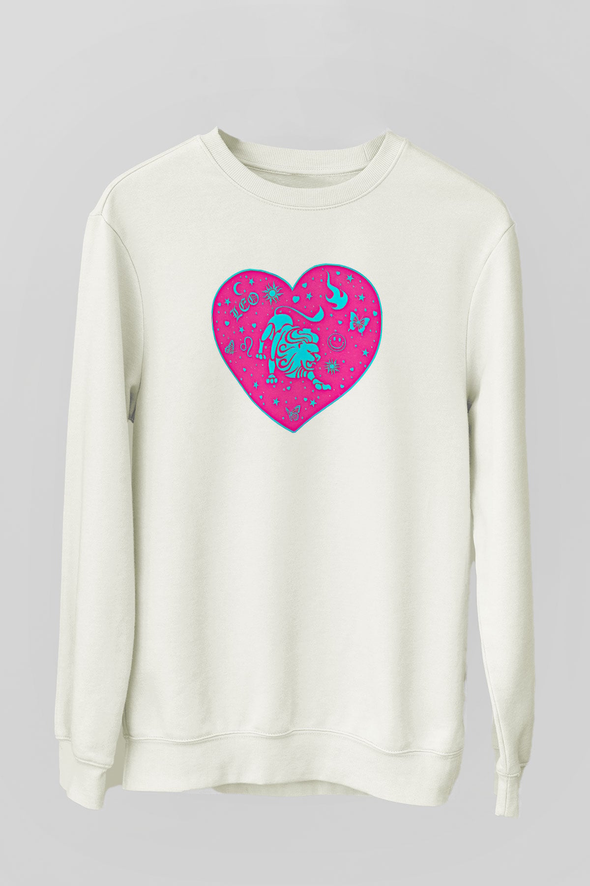 Aslan Burcu Baskılı Beyaz Unisex Sweatshirt