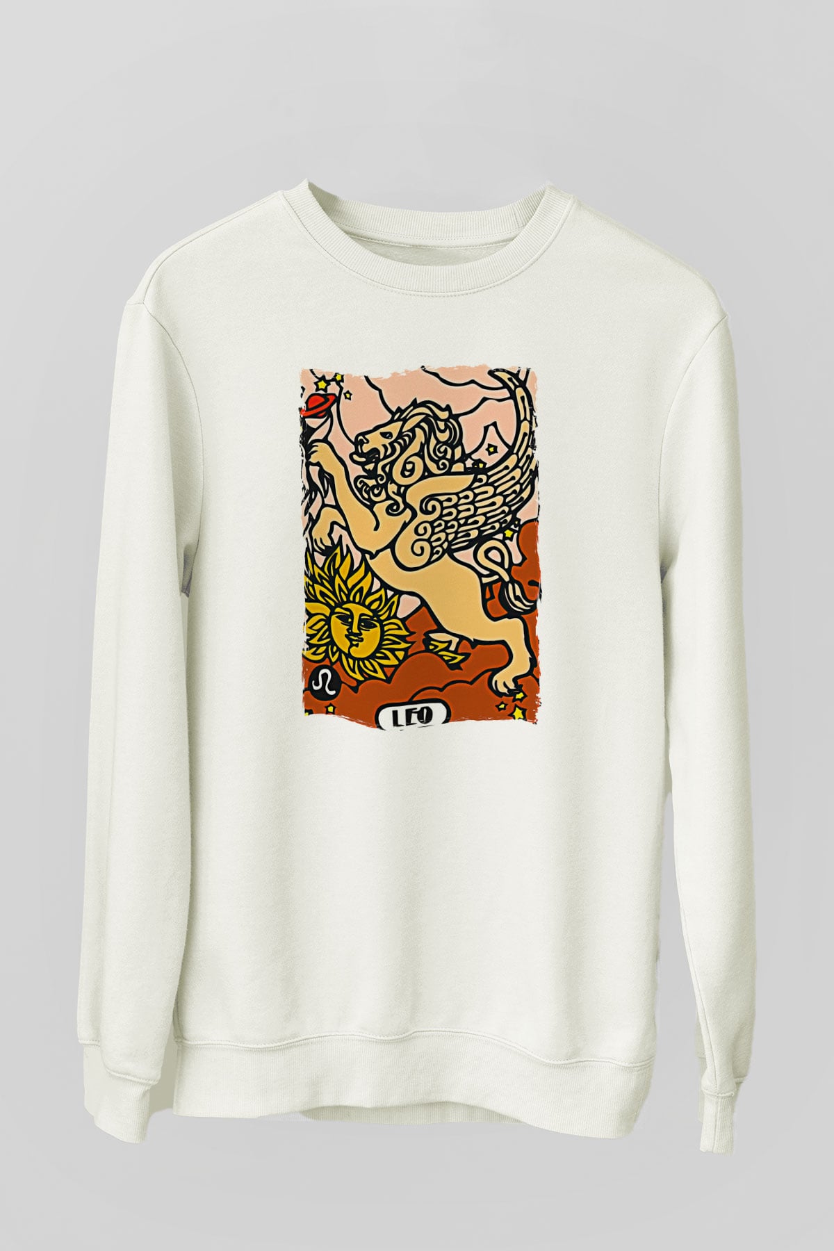 Aslan Burcu Baskılı Beyaz Unisex Sweatshirt