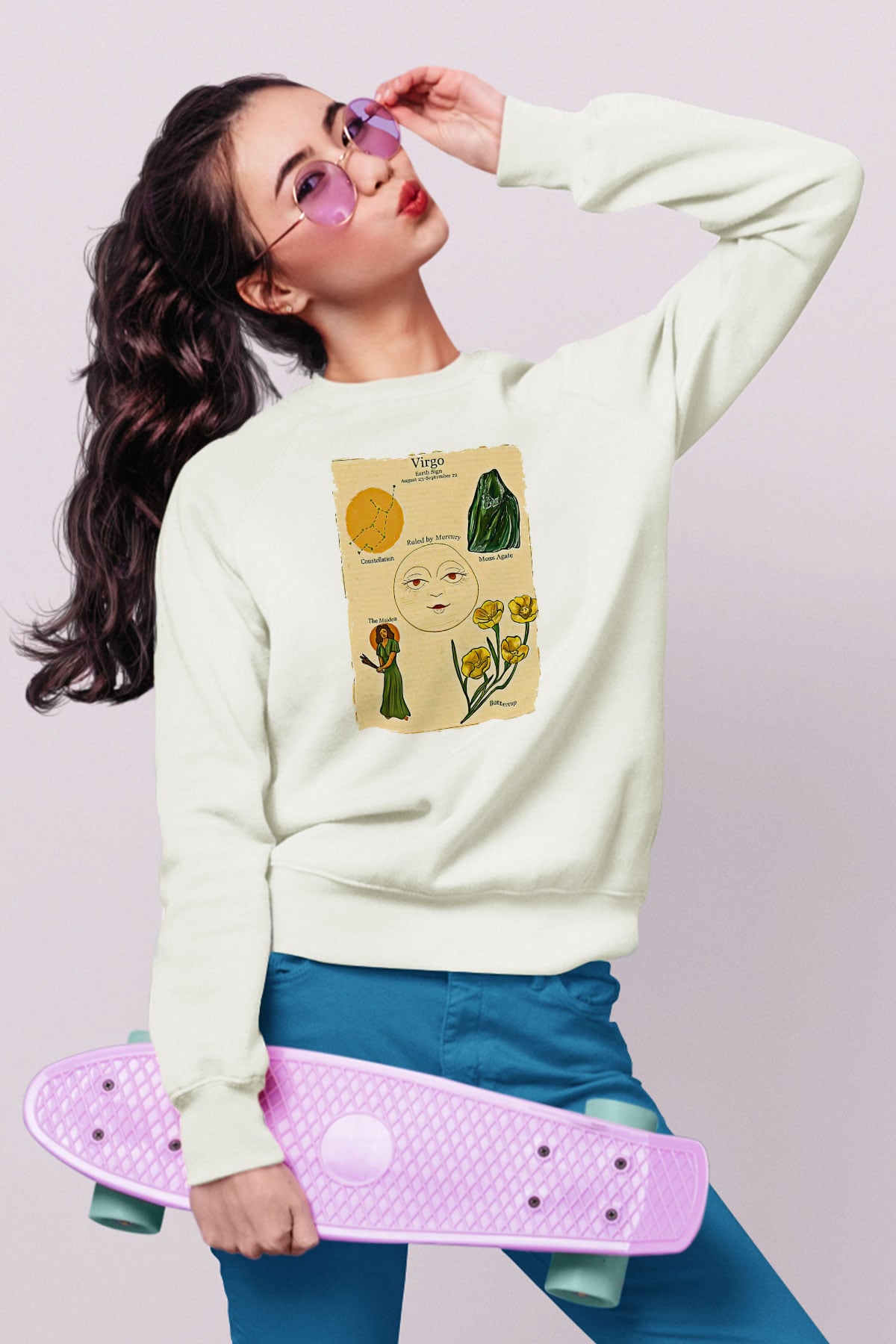 Aslan Burcu Baskılı Beyaz Unisex Sweatshirt