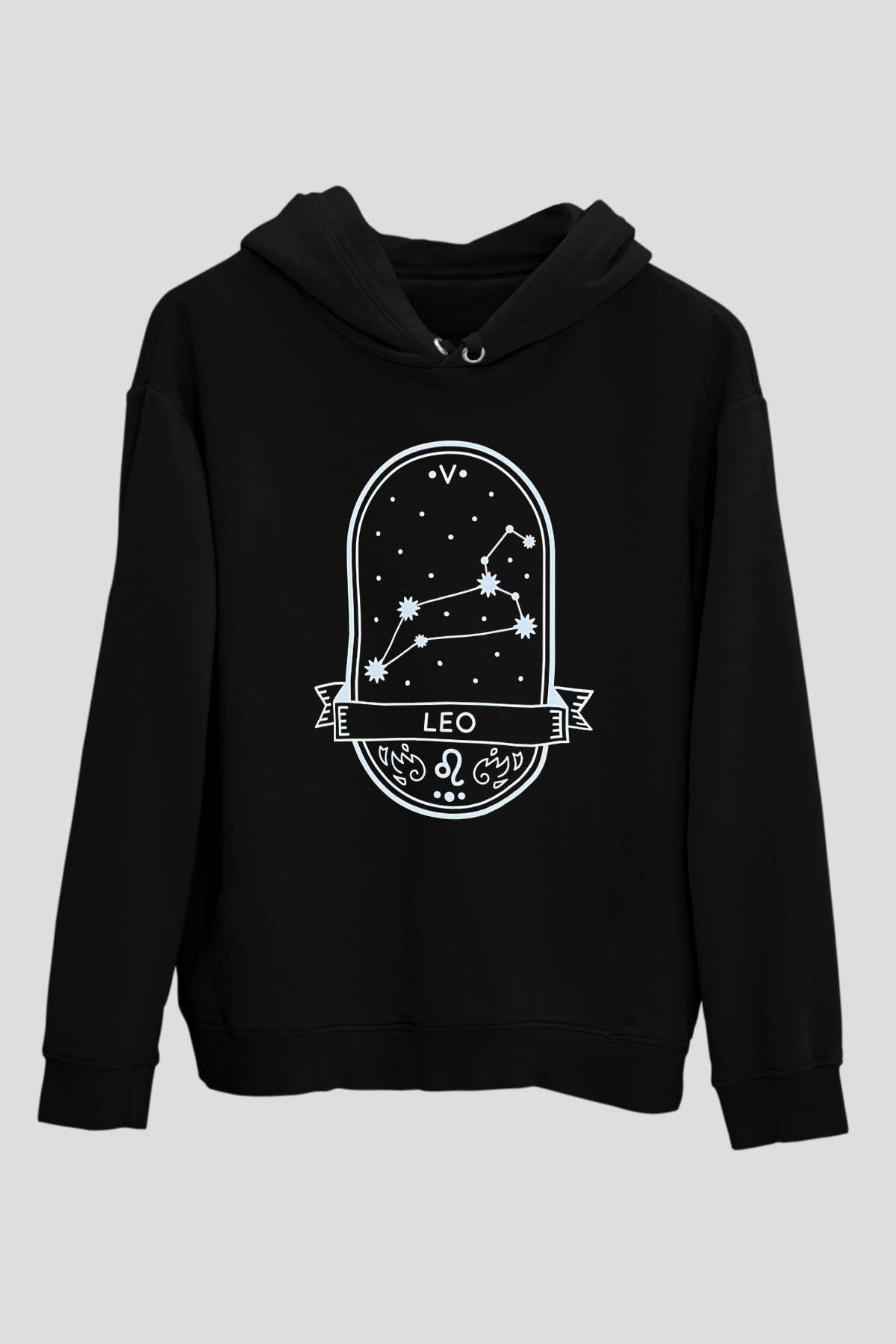Aslan Burcu Baskılı Unisex Siyah Hoodie