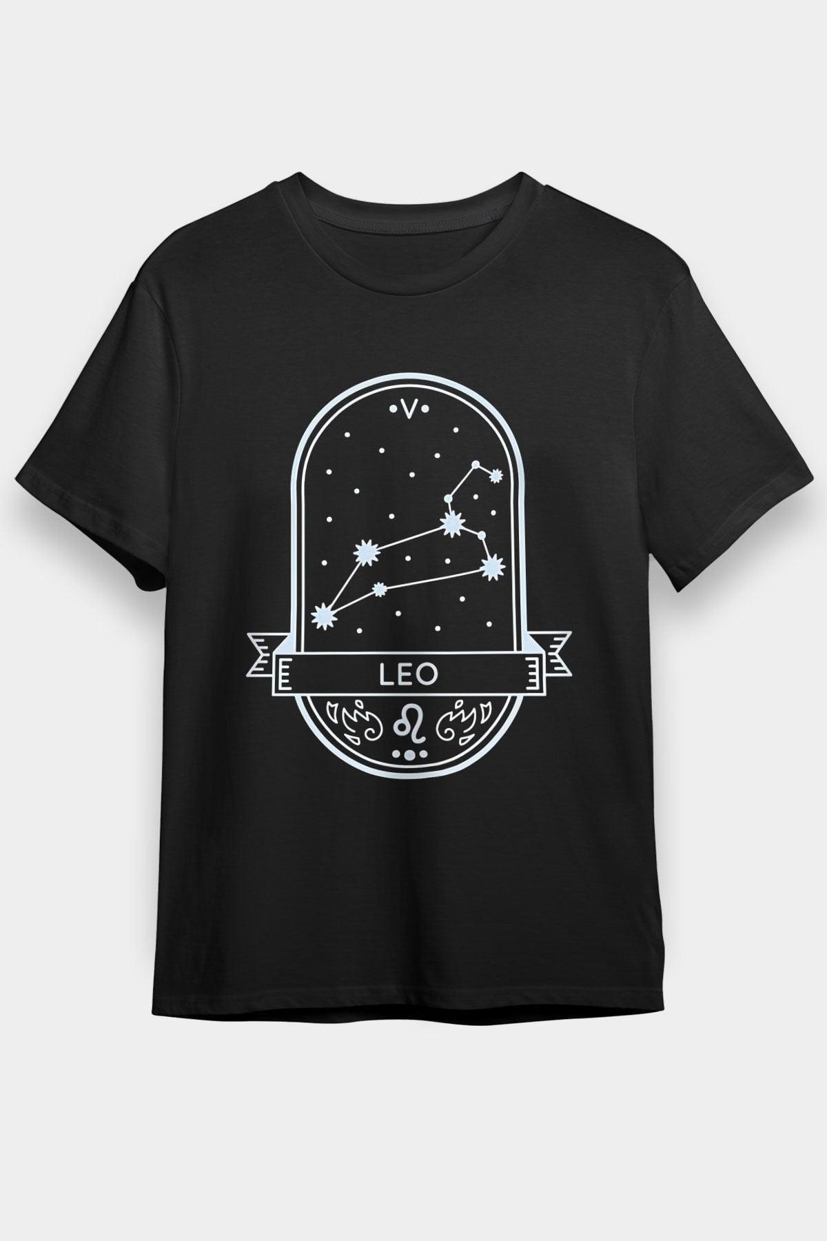 Aslan Burcu Baskılı Unisex Siyah Tişört - Tshirt