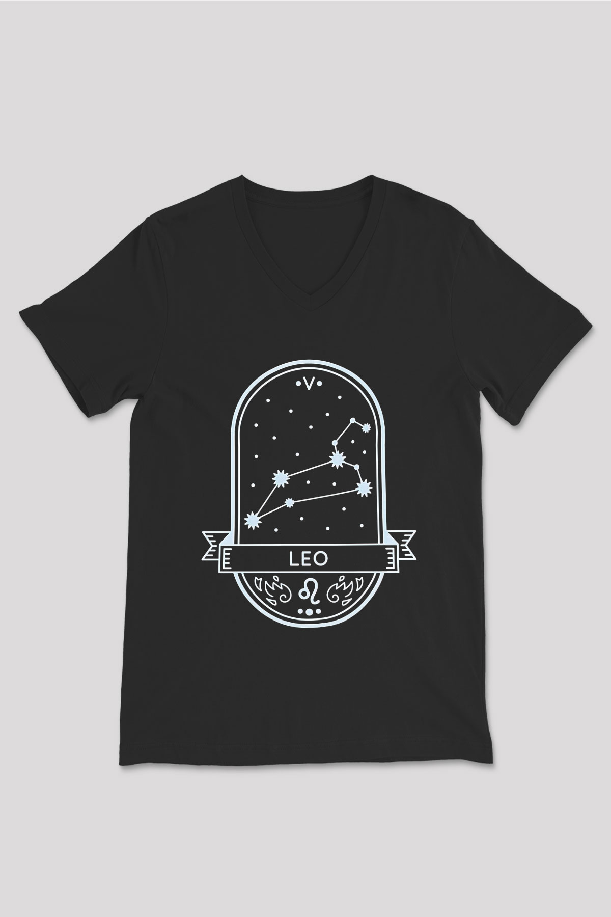 Aslan Burcu Baskılı Unisex Siyah V Yaka Tişört - Tshirt
