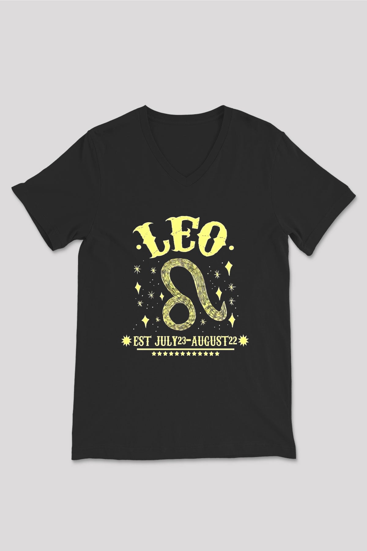 Aslan Burcu Baskılı Unisex Siyah V Yaka Tişört - Tshirt
