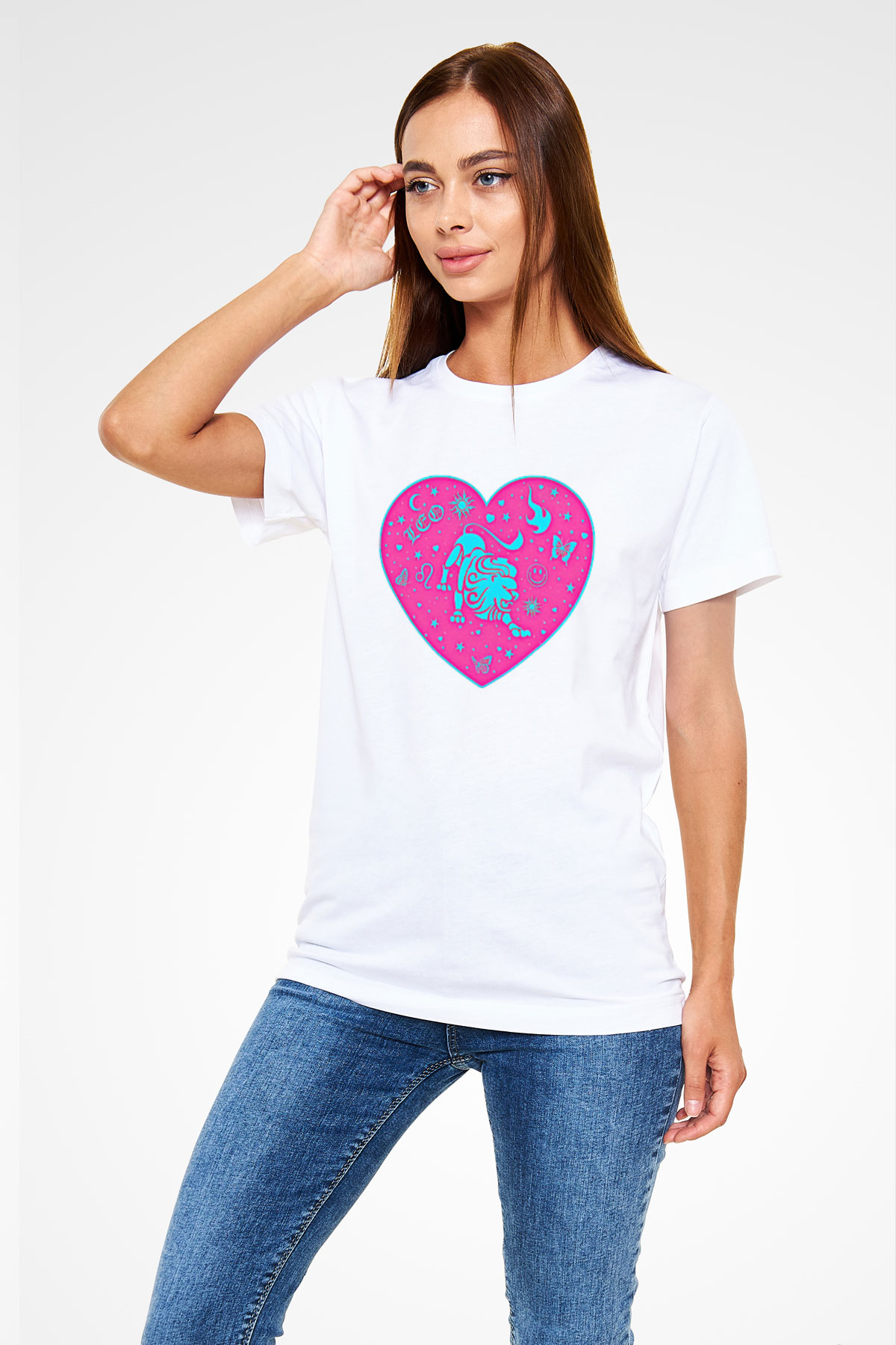Aslan Burcu Unisex Baskılı Beyaz Tişört - Tshirt