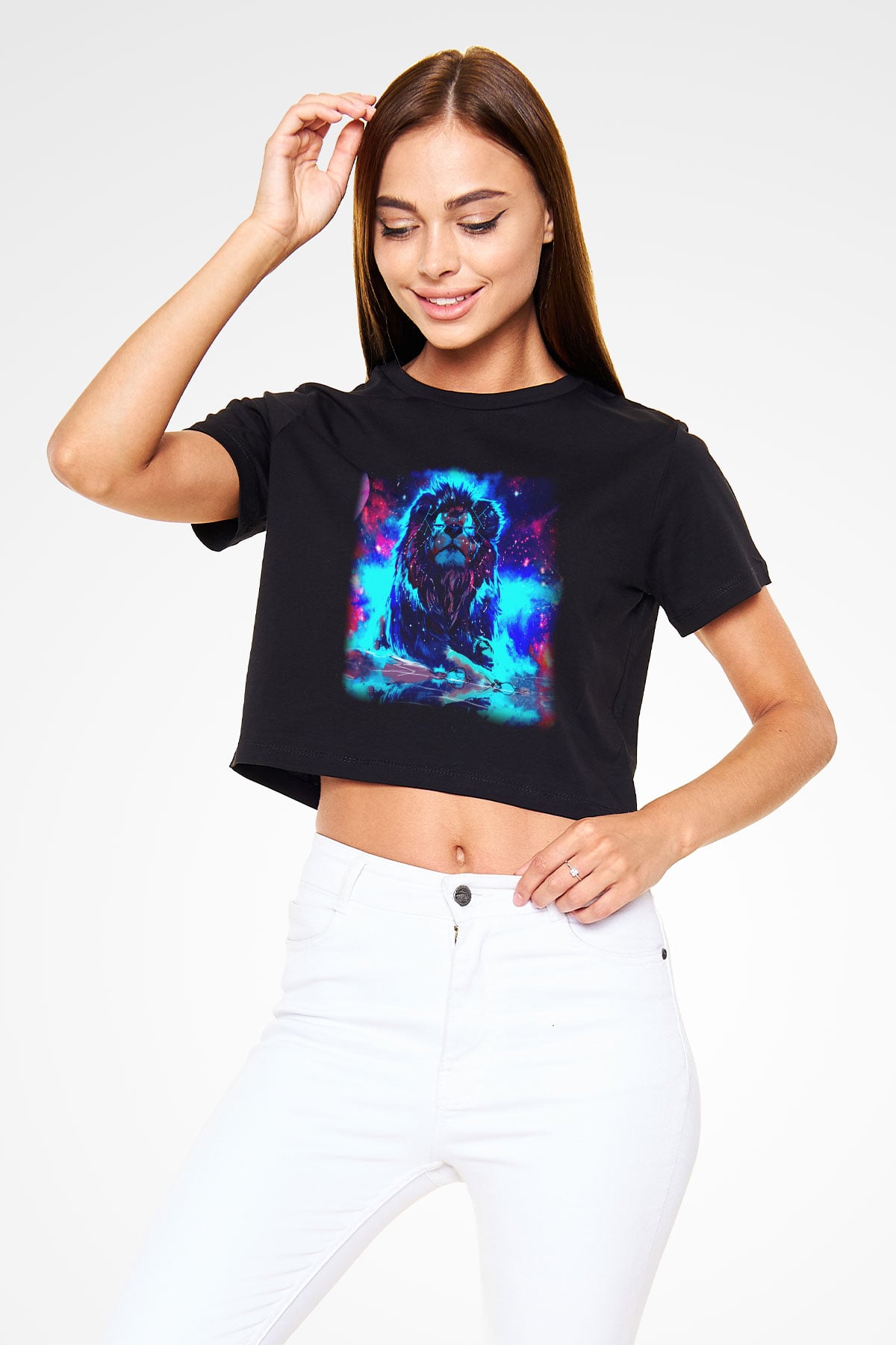 Aslan Siyah Crop Top Tişört
