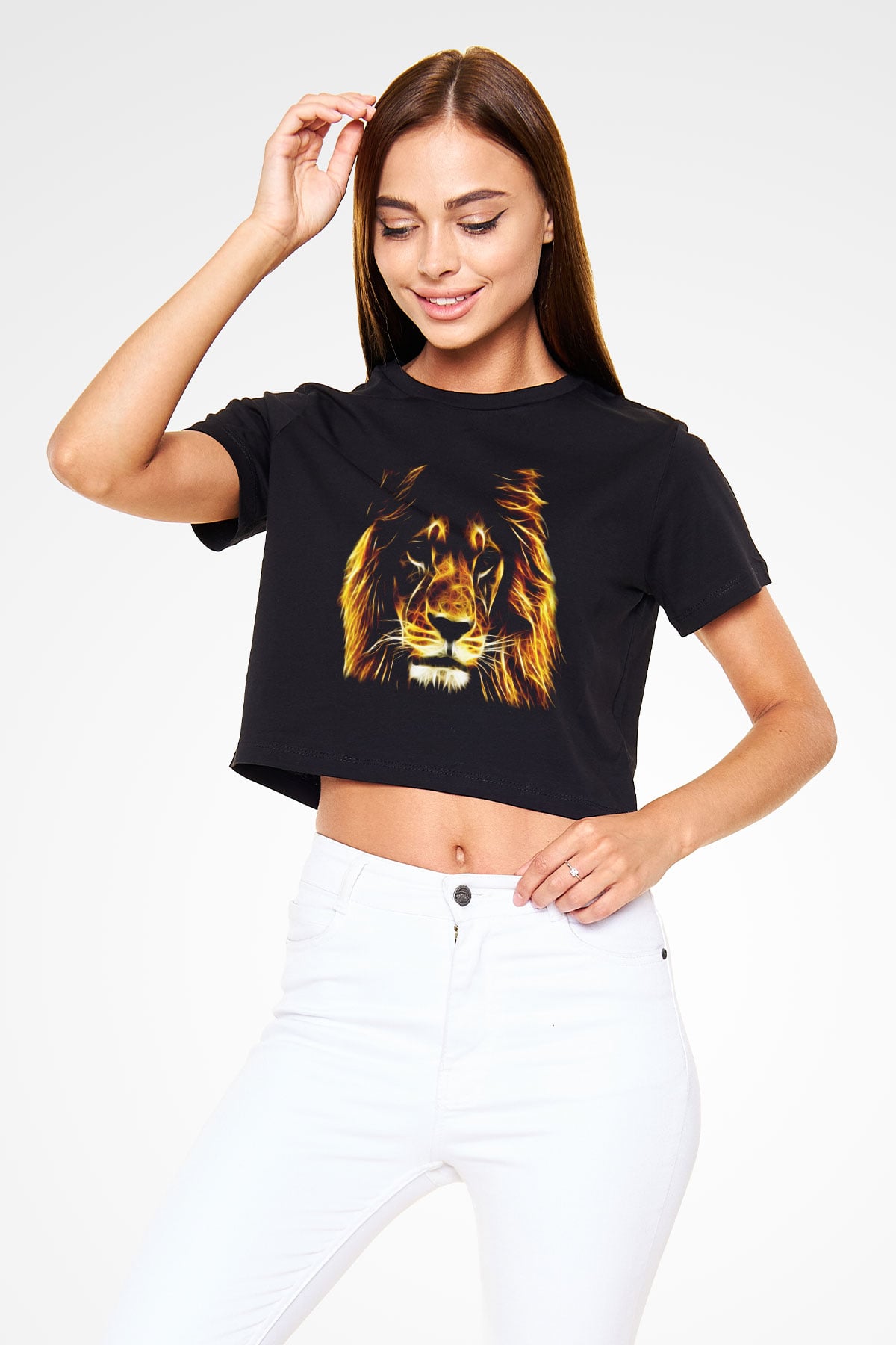 Aslan Siyah Crop Top Tişört