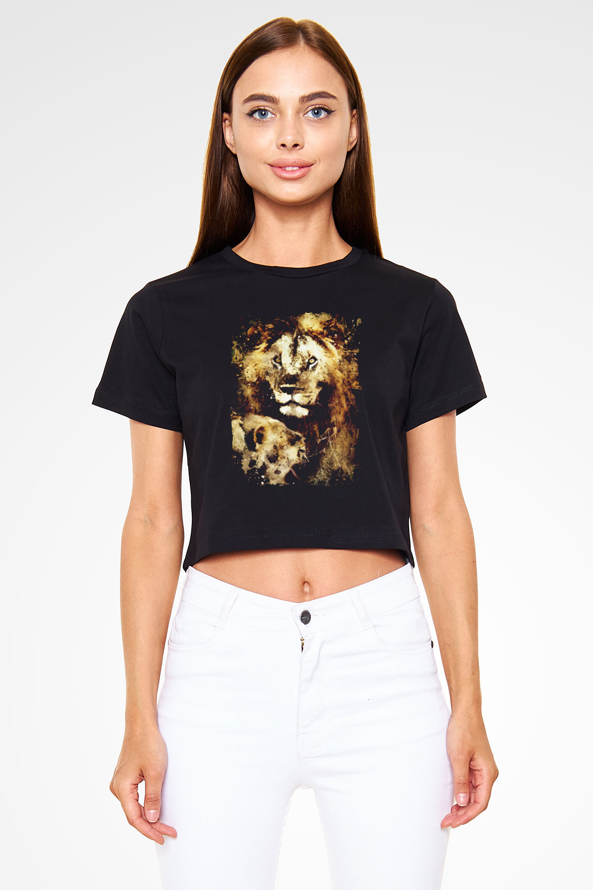 Aslan Siyah  Crop Top Tişört