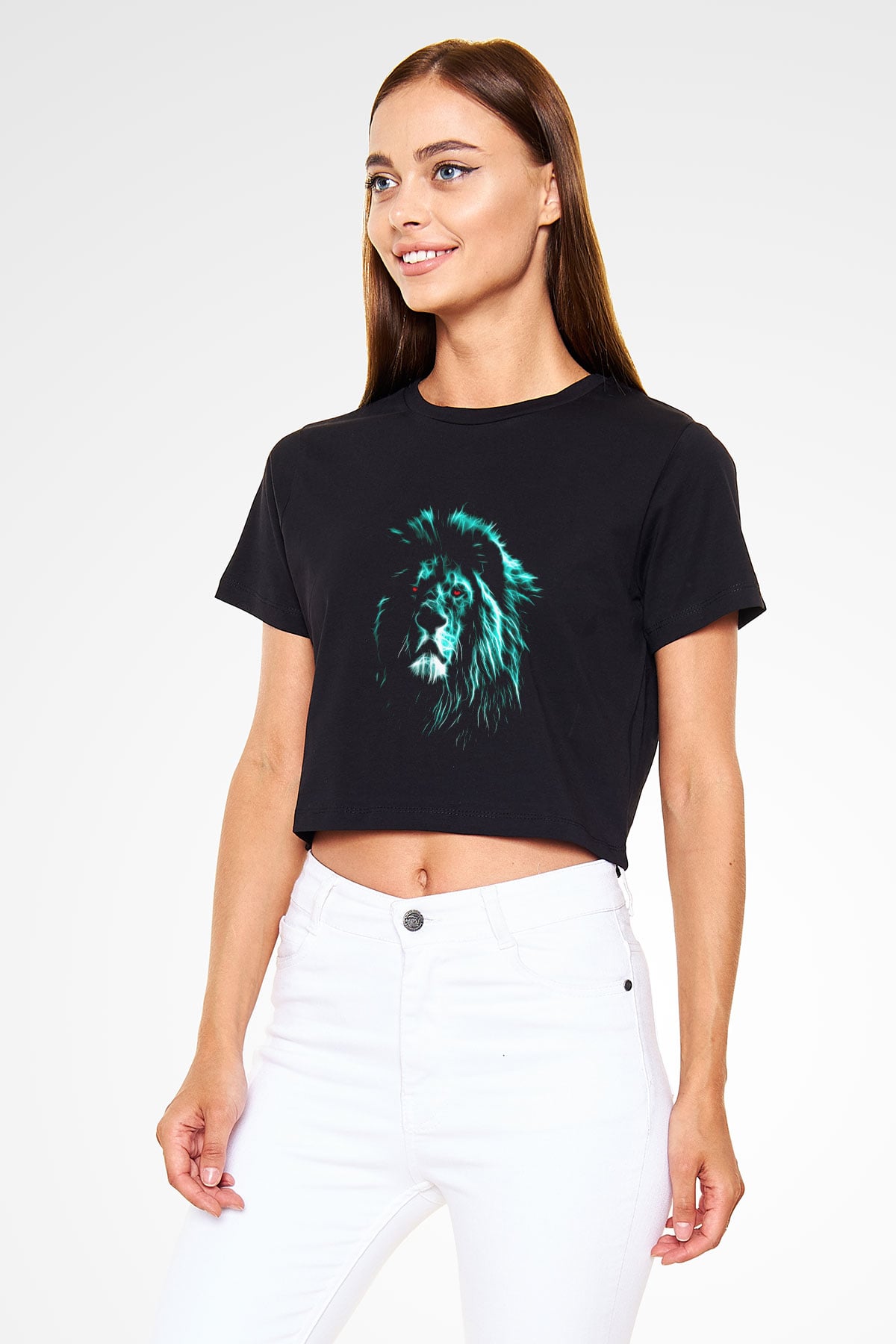 Aslan Siyah Crop Top Tişört