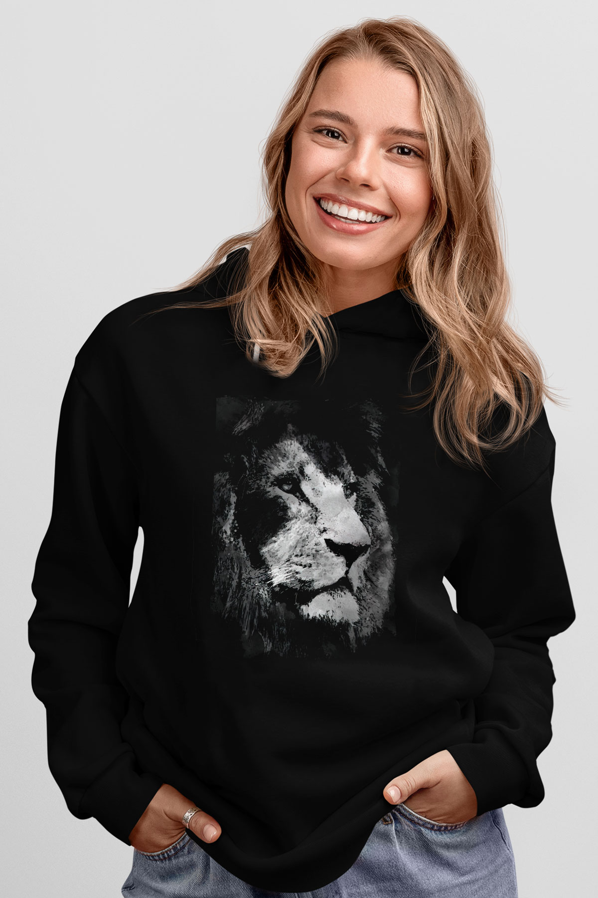 Aslan Siyah Unisex Kapüşonlu Sweatshirt