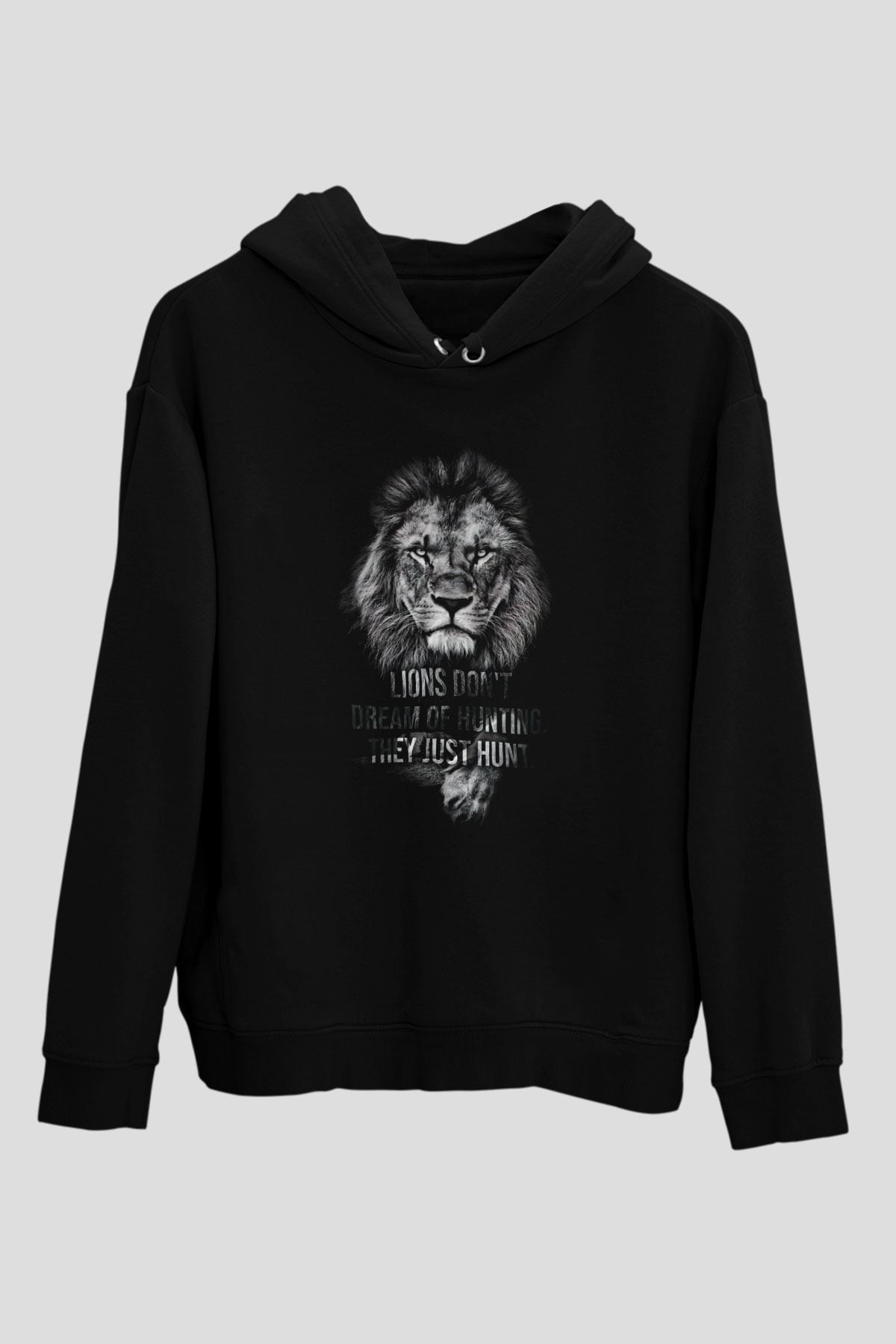 Aslan Siyah Unisex Kapüşonlu Sweatshirt