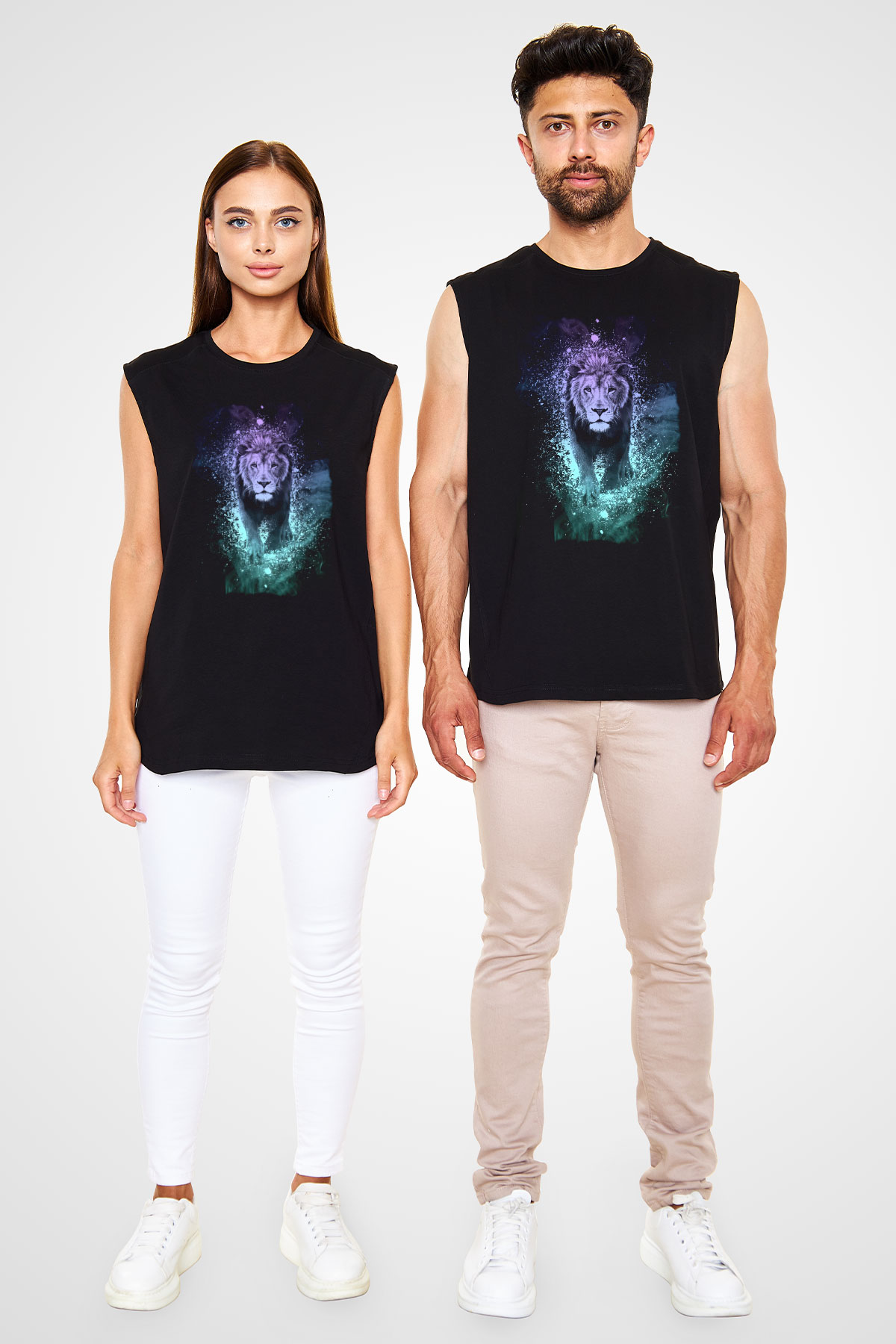 Aslan Siyah Unisex Kolsuz Tişört
