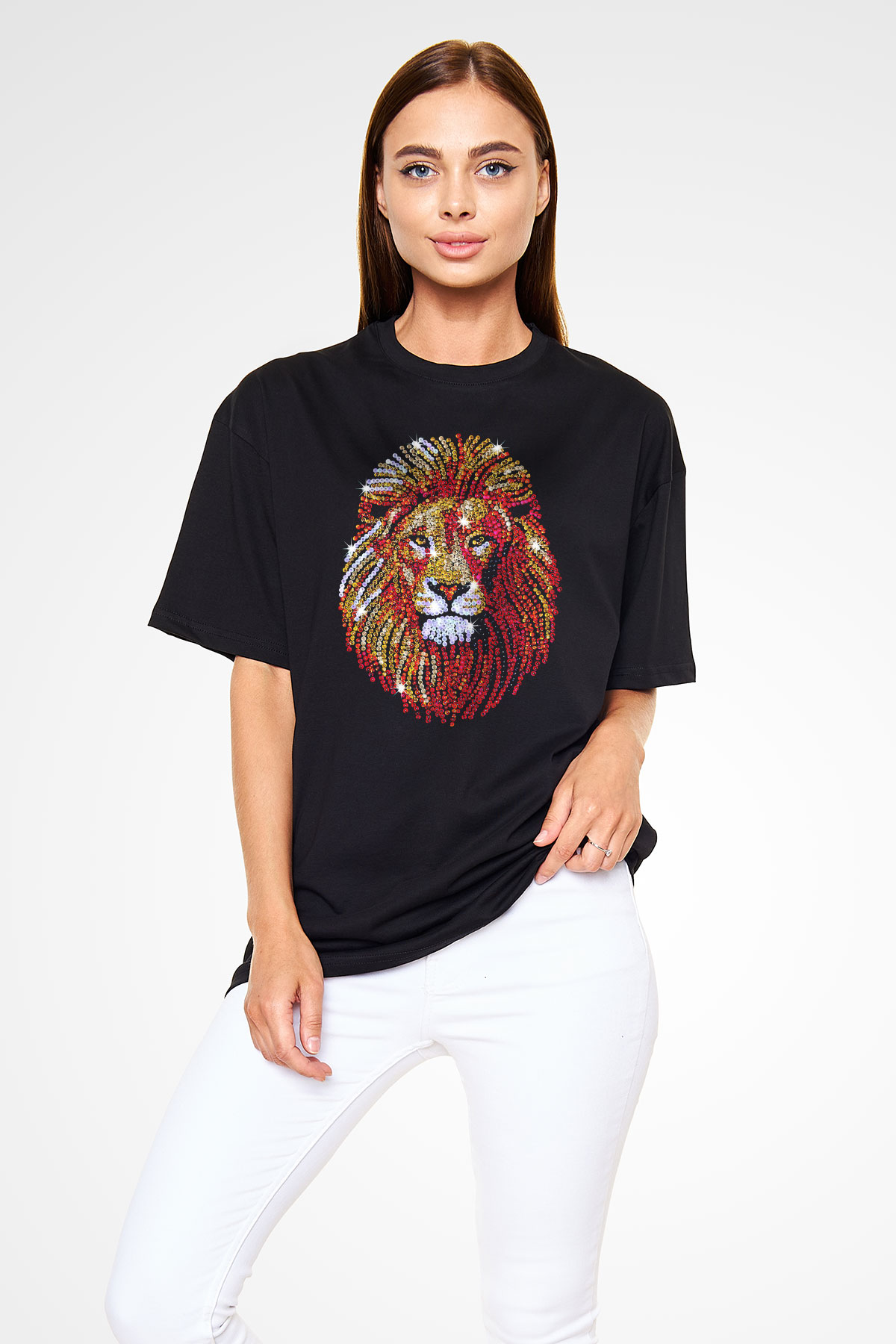 Aslan Siyah Unisex Oversize Tişört T-Shirt
