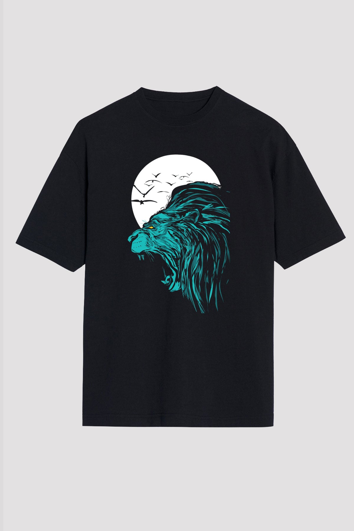 Aslan Siyah Unisex Oversize Tişört T-Shirt