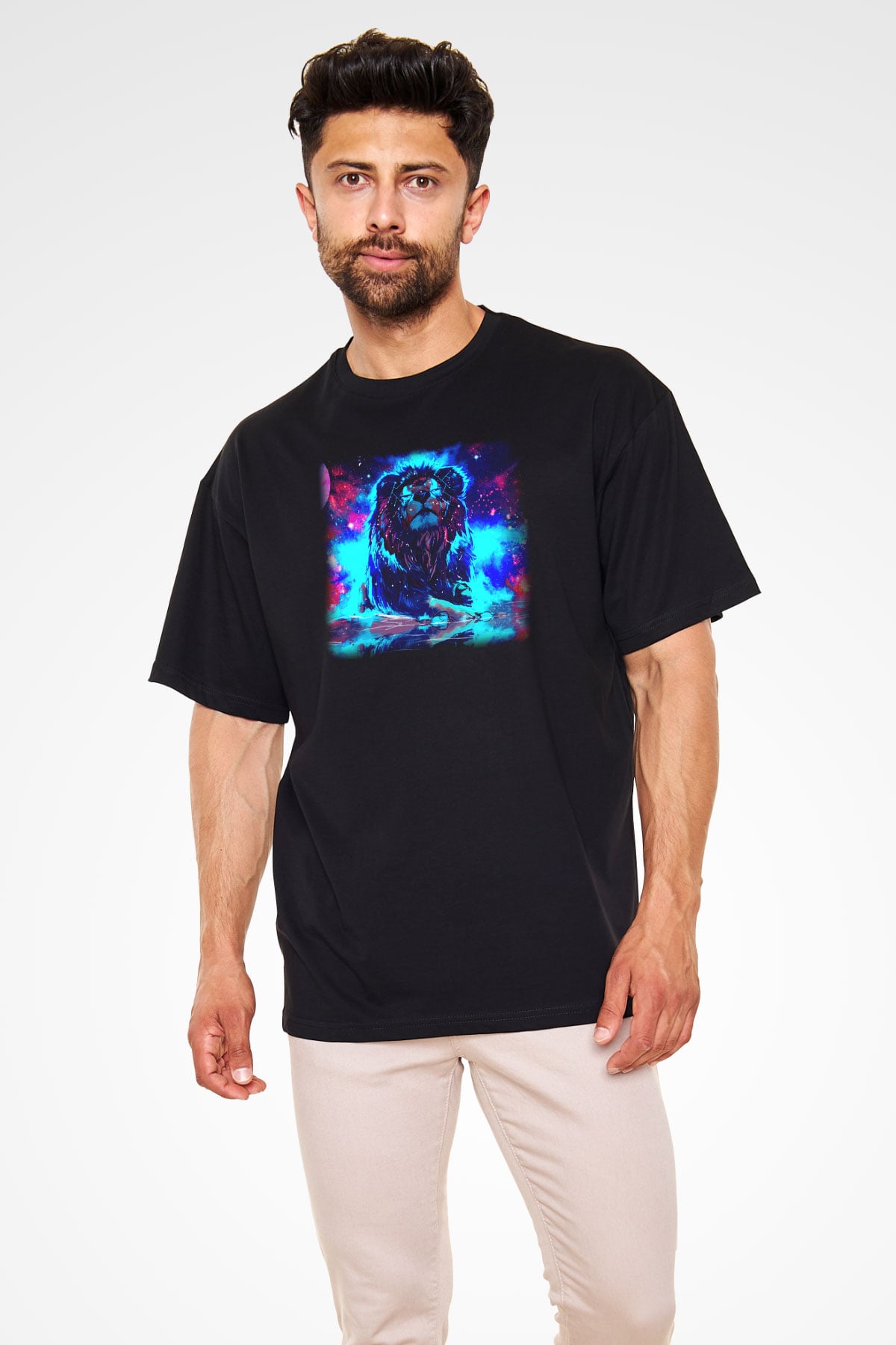Aslan Siyah Unisex Oversize Tişört T-Shirt