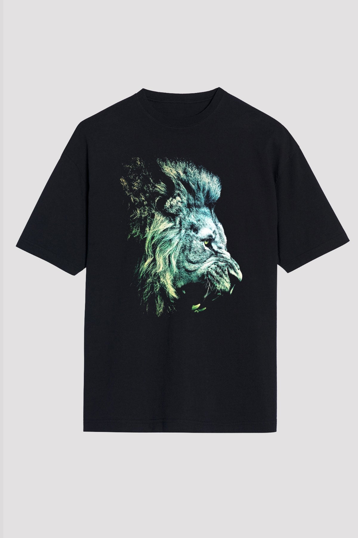 Aslan Siyah Unisex Oversize Tişört T-Shirt