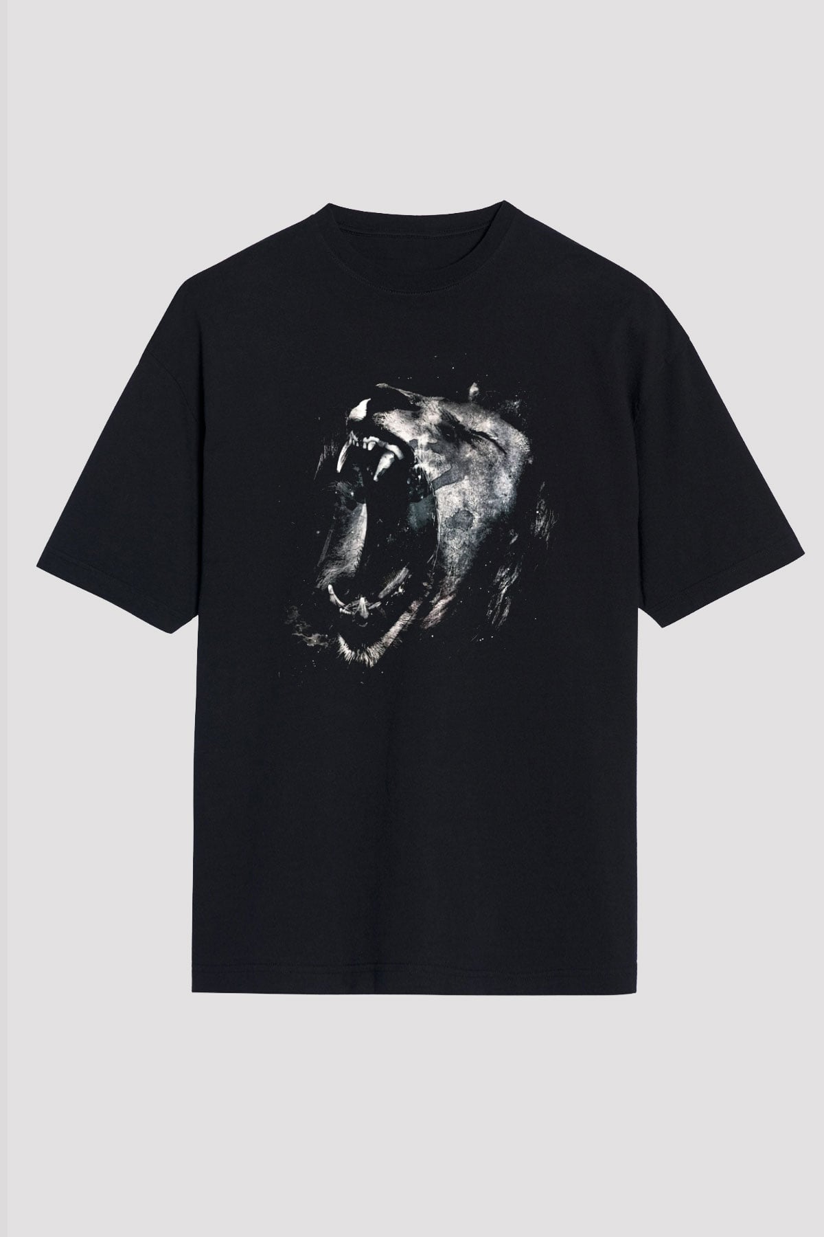 Aslan Siyah Unisex Oversize Tişört T-Shirt