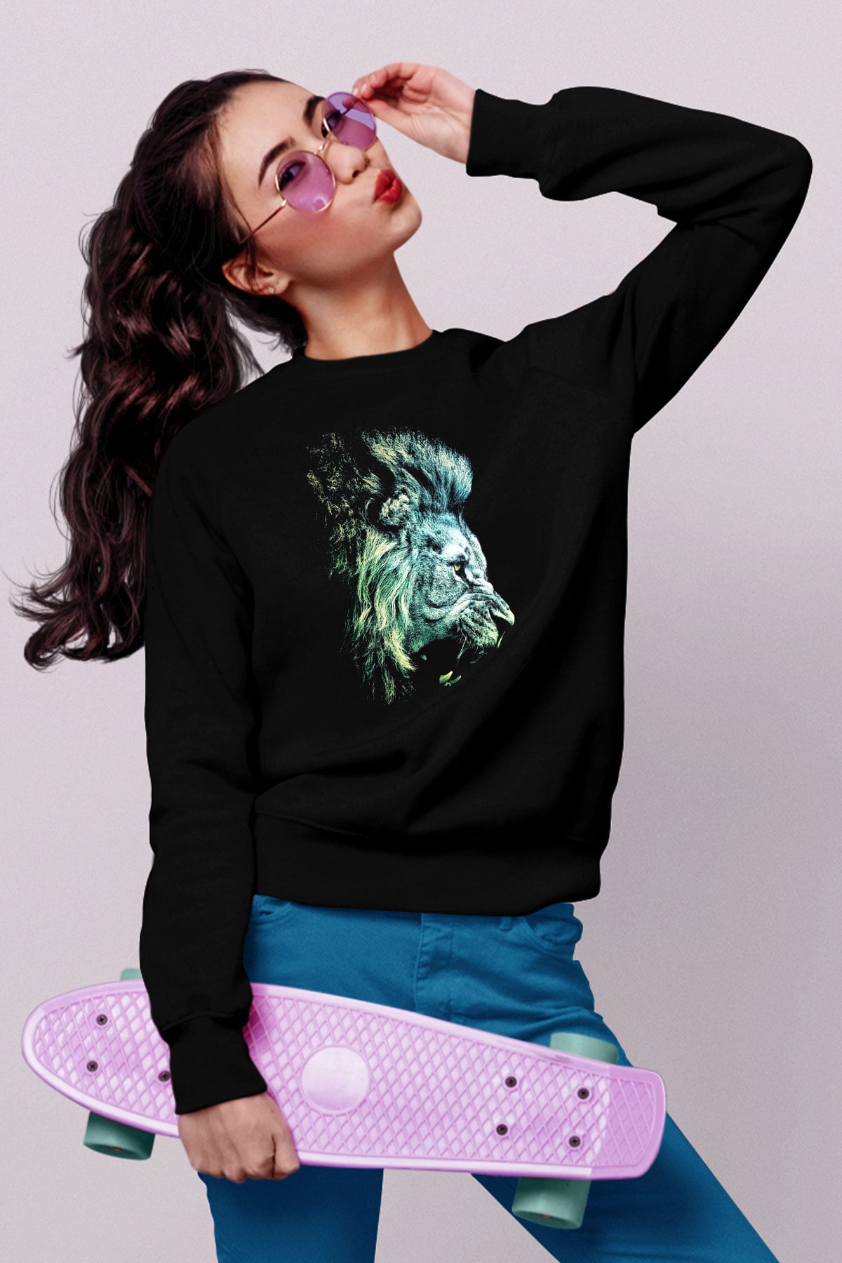 Aslan Siyah Unisex Sweatshirt