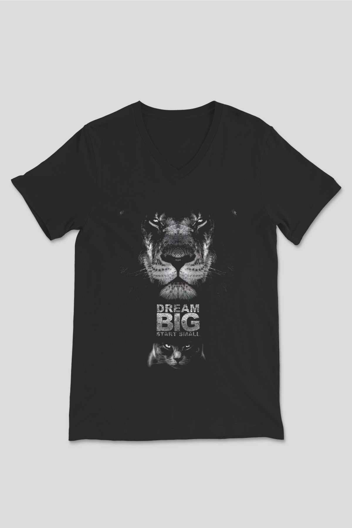 Aslan Siyah Unisex V Yaka Tişört
