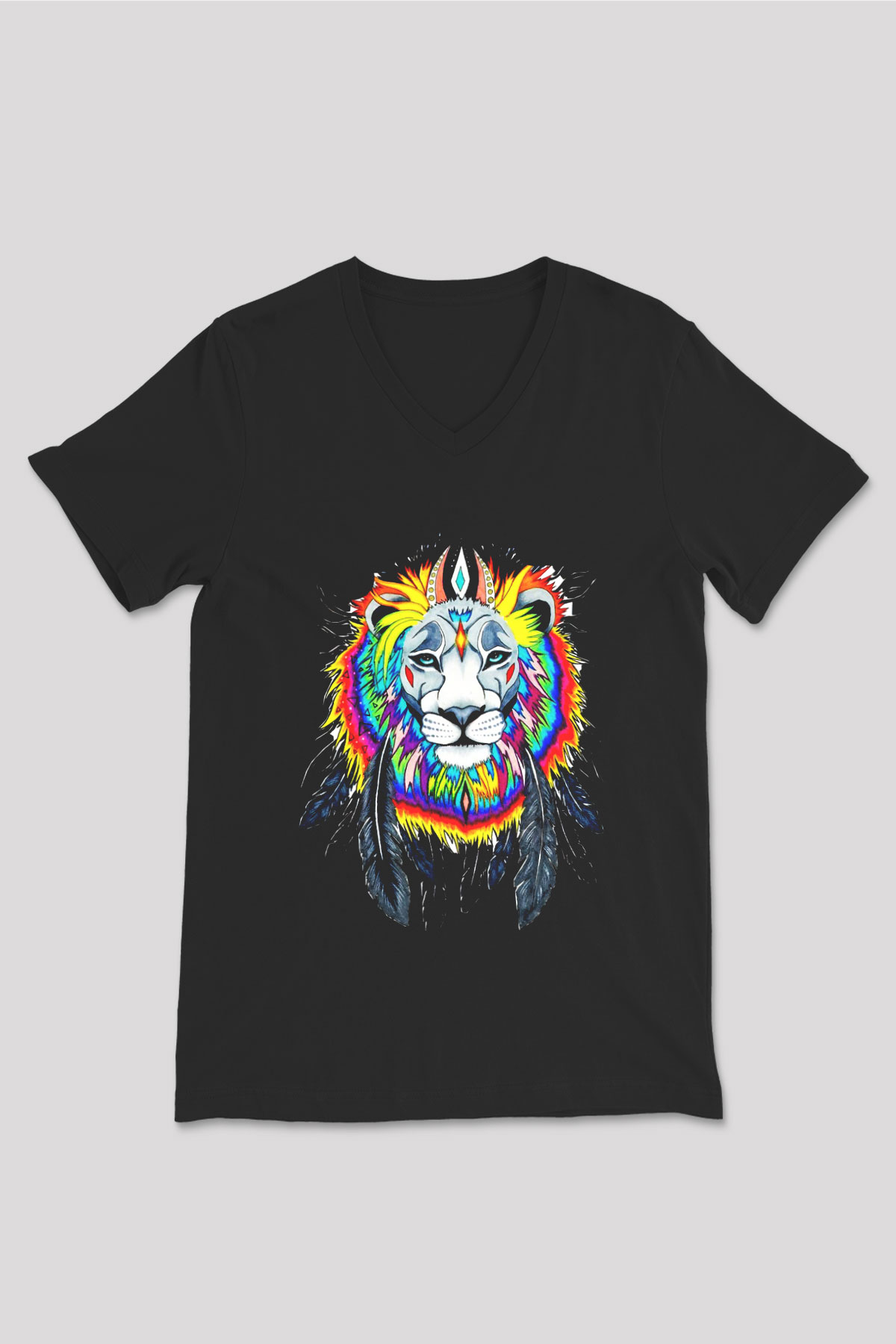Aslan Siyah Unisex V Yaka Tişört T-Shirt