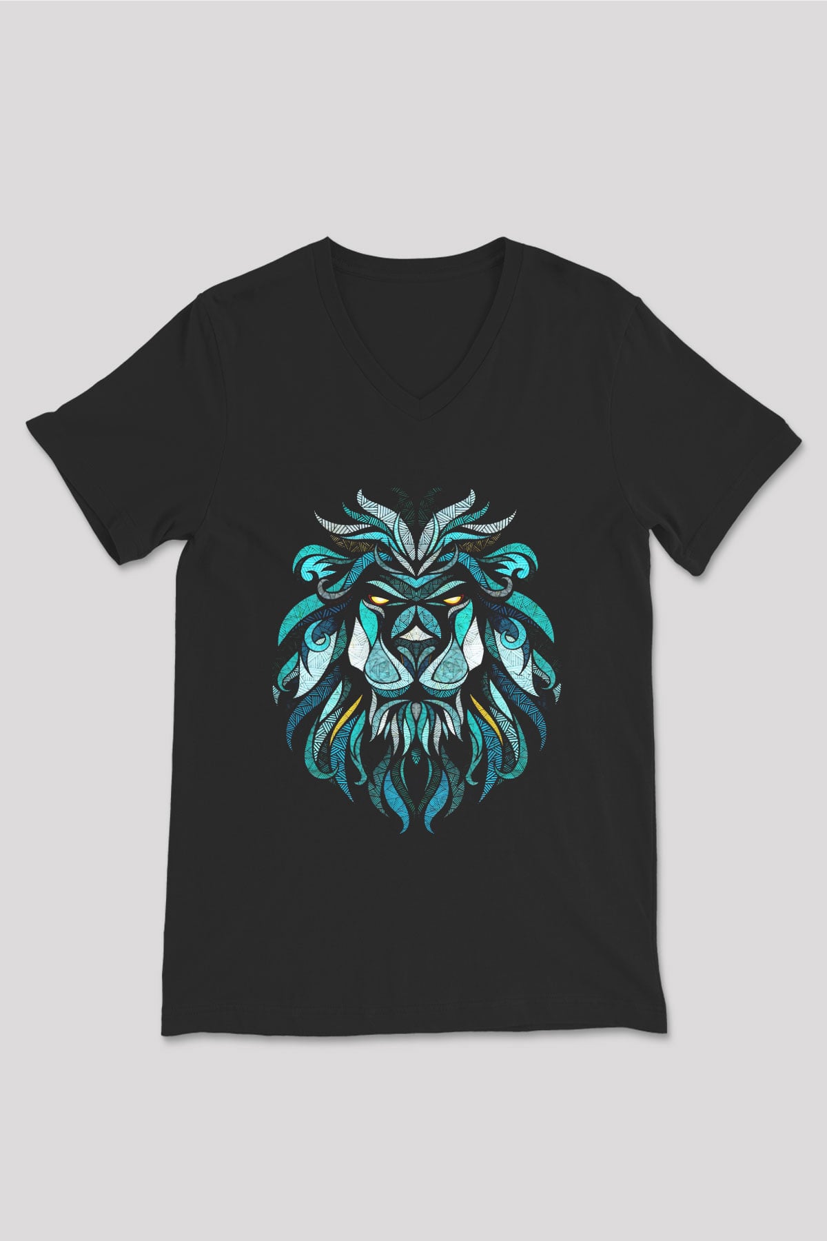 Aslan Siyah Unisex V Yaka Tişört T-Shirt